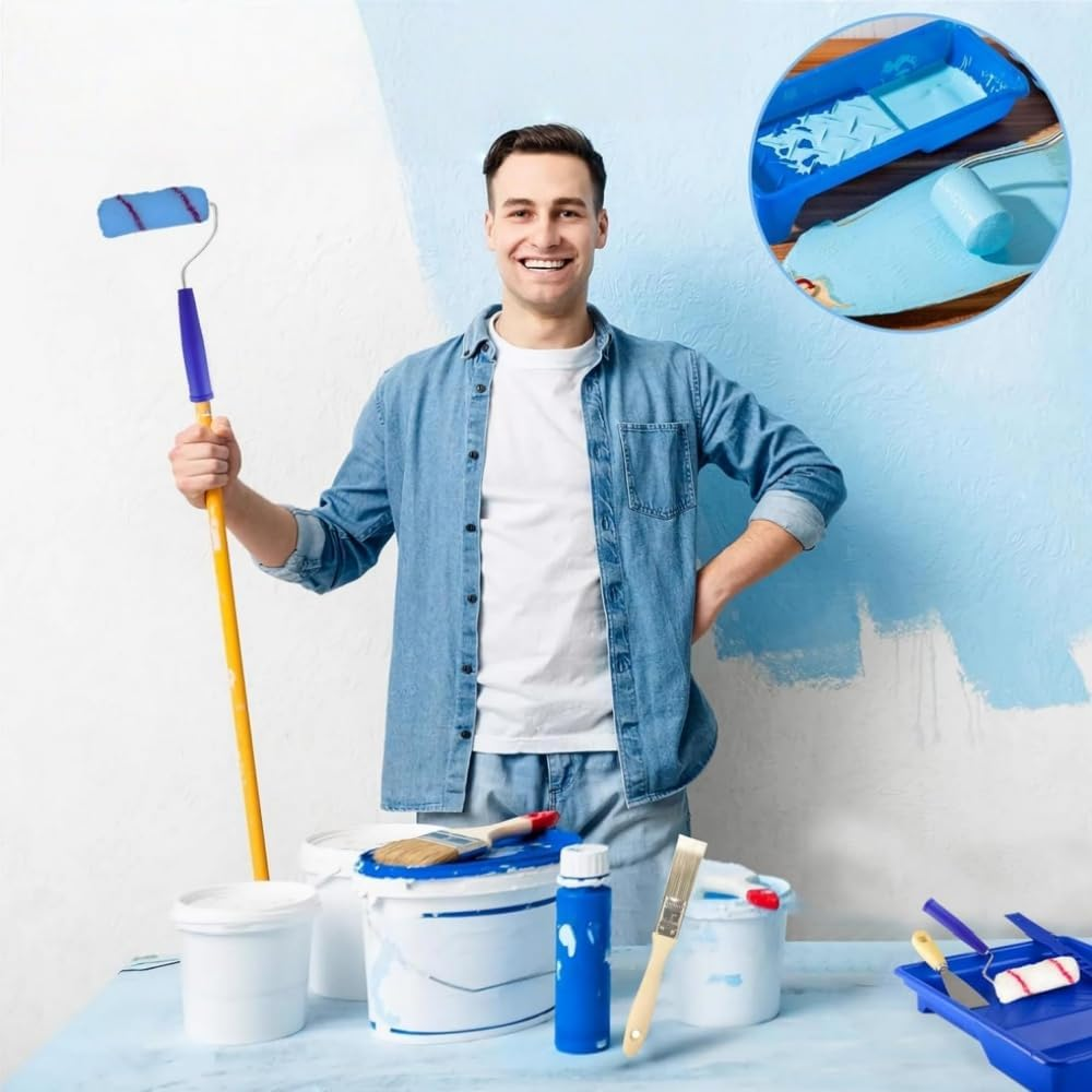 DACUAN Paint Roller Kit for Walls and Trim &ndash; 12-Piece Small Roller Set with 4&rdquo; and 2.2&rdquo; Foam and Polyester Paint Rollers, Paint Tray with Liner, Brush for Walls, Ceilings image number 1