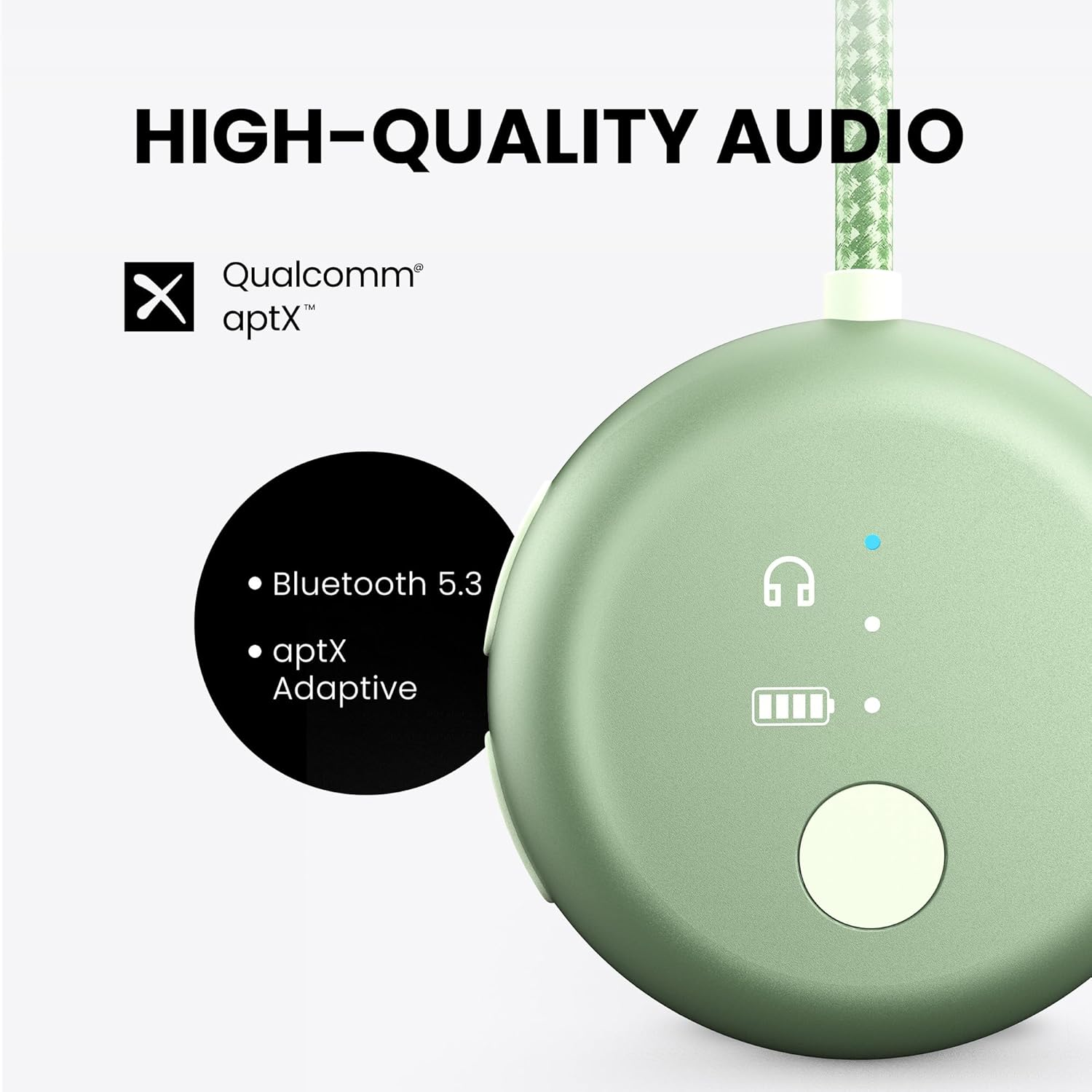 Avantree Soundjet R1 &ndash; Airplane Bluetooth Adapter for Headphones & Airpods Travel Flight, Aptx Adaptive, 20H Battery, Wireless Audio Transmitter with Qualcomm Chipset - Green image number 4