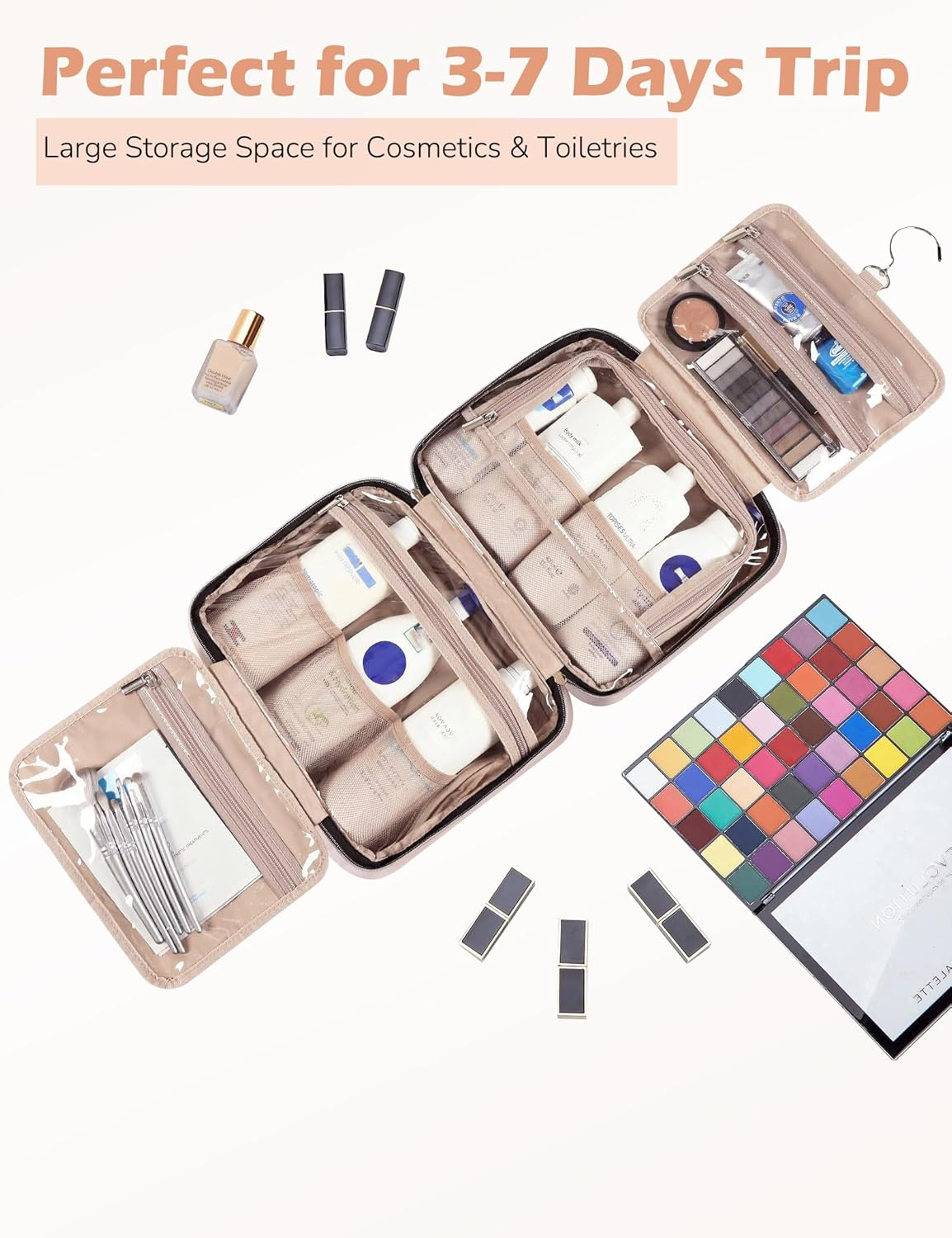 Travel Toiletry Bag for Women, Hanging Travel Bag for Toiletries, Wide-Open Makeup Pouch, Water-Resistant Large Capacity Cosmetic Travel Toiletry Organizer for Daily Use, Christmas (Blue) - Blue image number 5