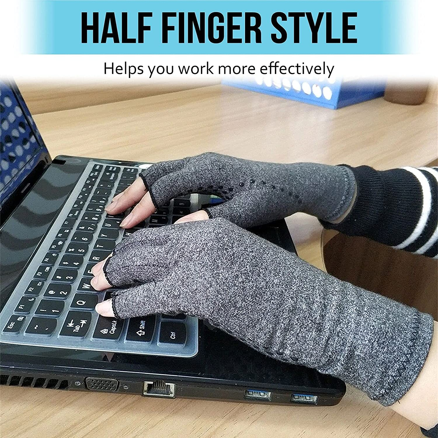 SUPEAK Arthritis Compression Hand Gloves - Open Finger Computer Typing Mittens Gloves, Relieve Carpal Tunnel, RSI, Tendonitis, Rheumatoid & Osteoarthritis Joint Pain, Hand Warmer Men & Women (1 Pair) image number 4