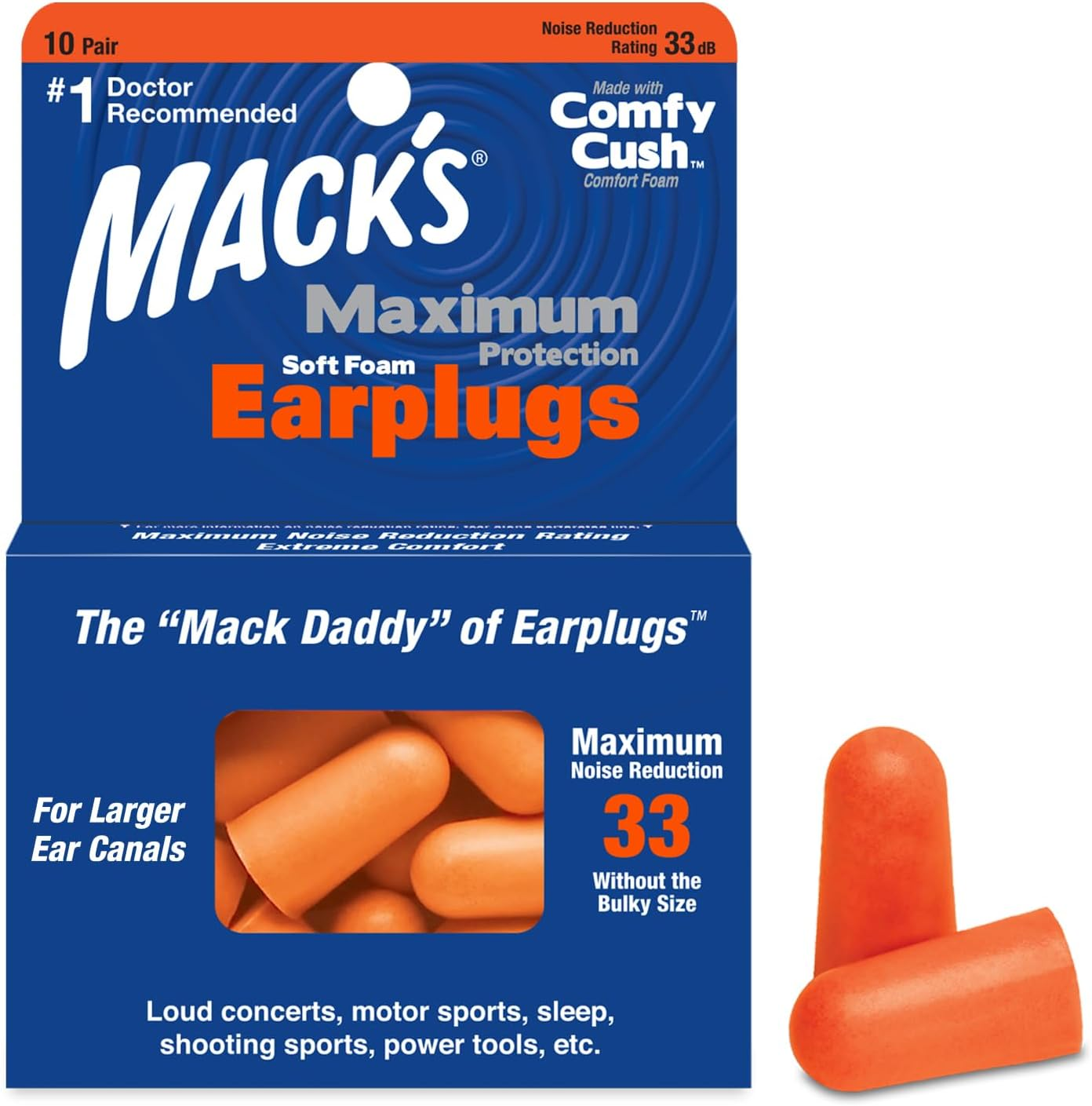 Macks Maximum Protection Soft Foam Ear Plugs 10 Pair NRR 33 image number 2