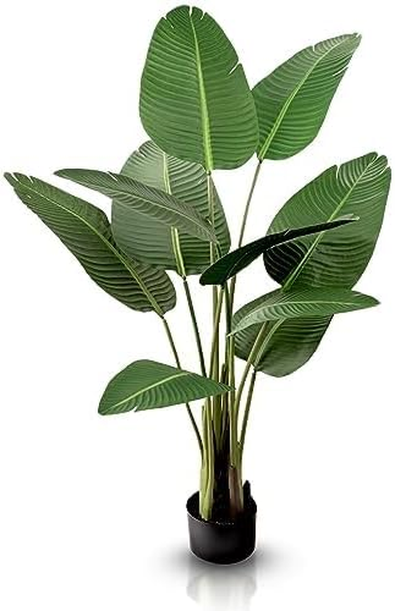 Artificial Bird of Paradise Plam Tree 5.2 FT Tall Fake Tropical Palm Plant with 10 Trunks in Pot for Modern Home D&eacute;cor Office Living Indoor（Contain Plastic Planter Pot image number 1
