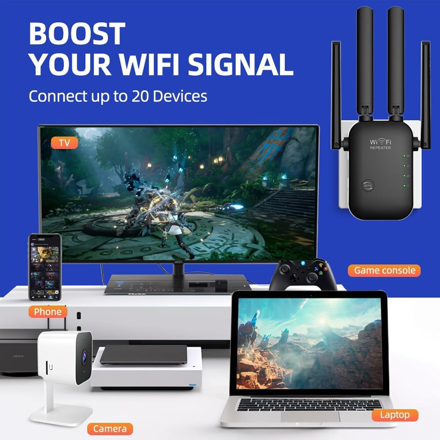 300Mbps Wifi Repeater, Annuoyi Wifi Repeater Range Booster, AP Router Wireless-N 802.11 2.4G Network with Integrated Antennas LAN, Wifi Signal Booster & Access Point, 360 Degree Full Coverage image number 5