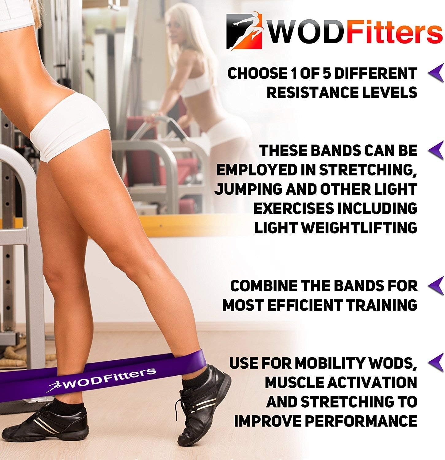 Wodfitters Pull up Assistance Bands - Stretch Resistance Band - Mobility Band - Powerlifting Bands, Durable Workout/Exercise Pull-Up Assist Bands - Single Band or Set - Green,Purple image number 5