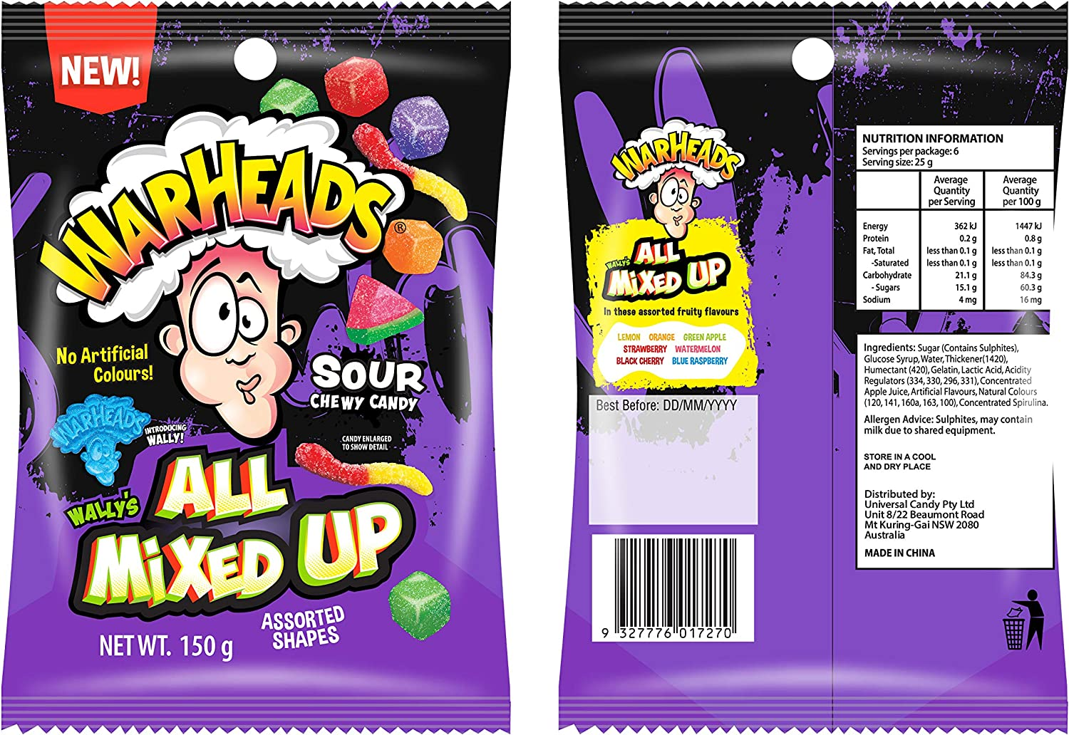 Warheads All Mixed up Candy, Blue Raspberry, 150G, 12 Pack image number 3