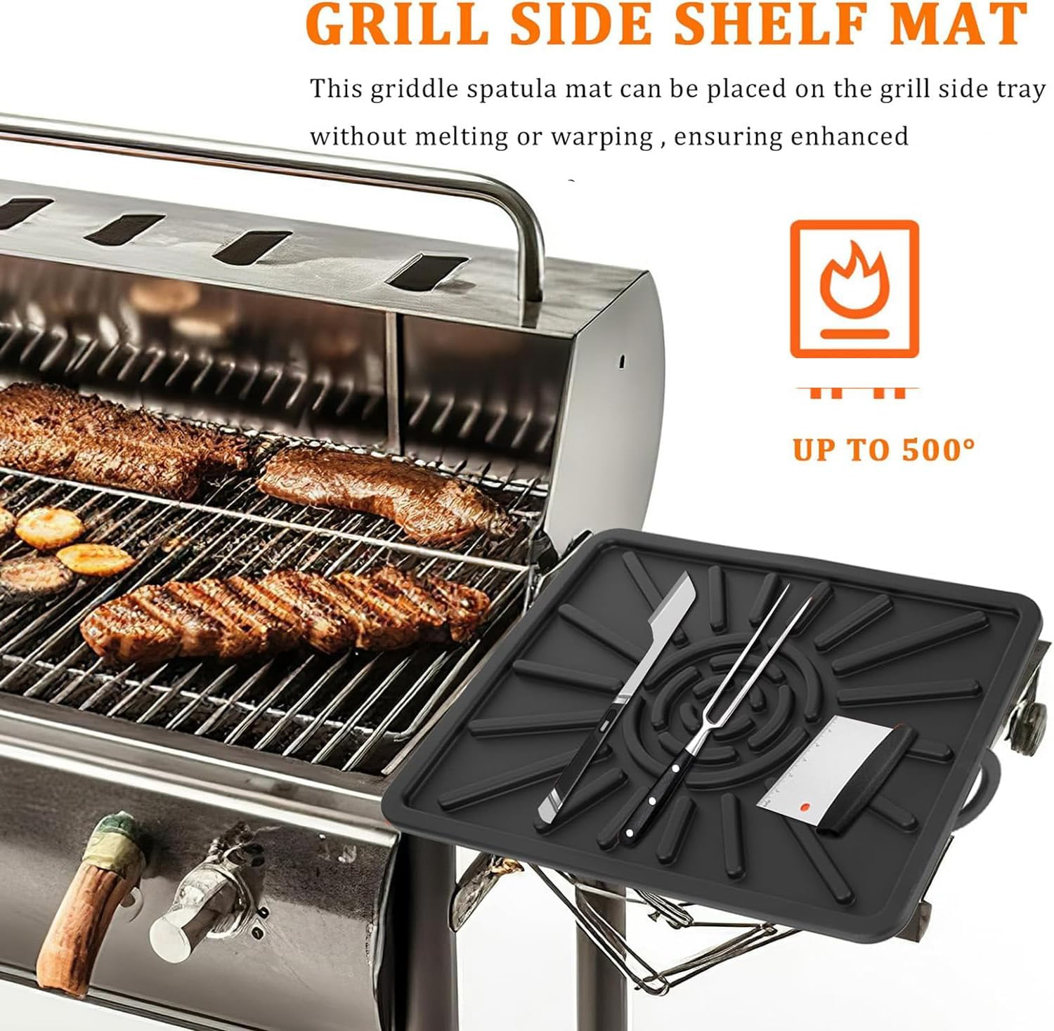 Silicone Grill Mat, Griddle Side Shelf Mat for Blackstone,Food Grade Baking Mats, Heat Resistant Grill Tools Mat Grill BBQ Caddy Utensils Holder for Outdoor Kitchen Cooking Countertop-2 Pack Black image number 5