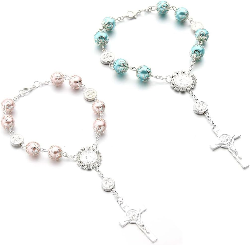 Car Rosary for Rearview Mirror, Personalized Rear View Cross Blessing Beads Decor, Auto Rearview Catholic Rosary Hanging Pendant, Interior Men Women Car Accessories (Pink)