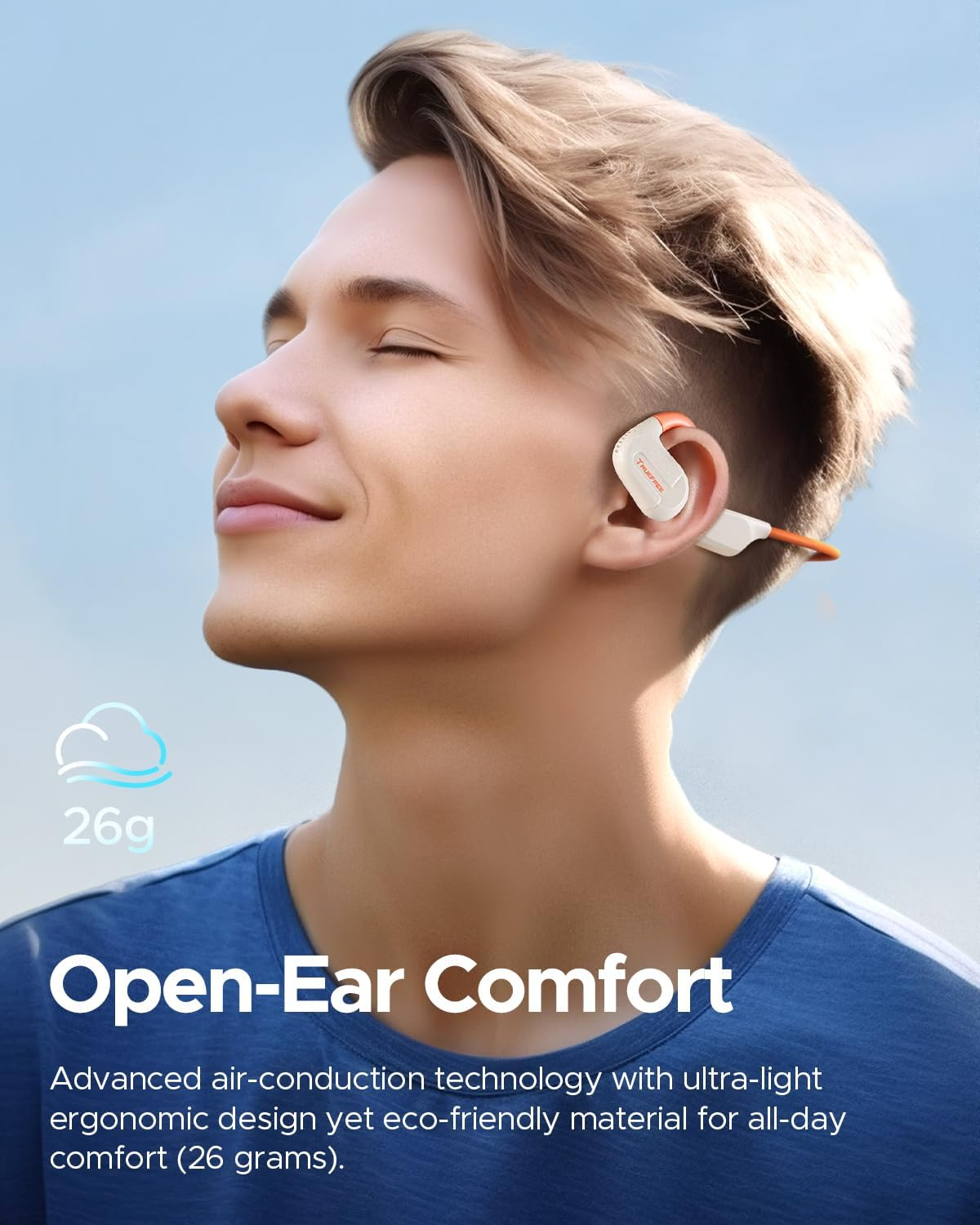 TRUEFREE Open Ear Headphones, Air Conduction Bluetooth 5.3 Wireless Earbuds for Sports, Four Microphones Clear Calls, 15 Hours of Playtime, 16.2Mm Enhanced Bass, Multipoint Connection, (Beige) image number 1