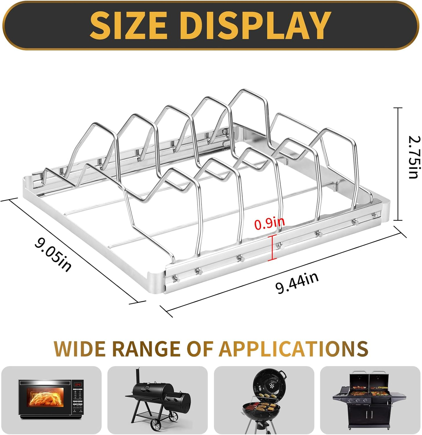 Rib Rack for Smoking, Stainless Steel 4 Slots Rib Racks for Grilling, Foldable Roasting Rack Easy to Use and Clean, Premium Durable Rib Rack Smoker Accessories (1 PCS) image number 6