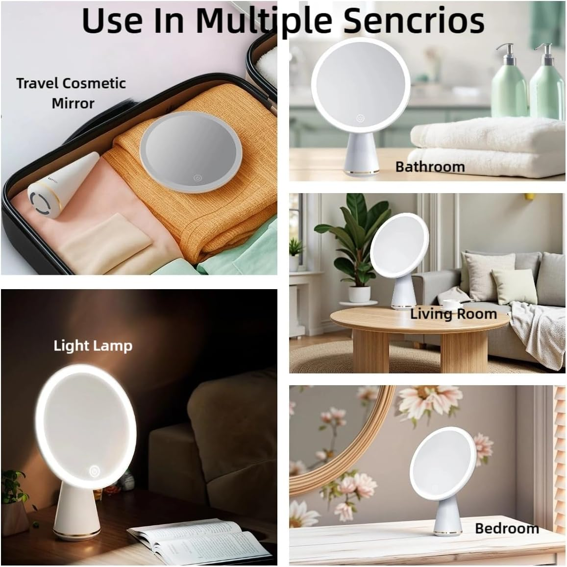 Magnifying Mirror 10X /1X with LED Lights,Rechargeable Makeup Mirror,7 Inch Makeup Mirror with Lights,360&deg; Rotation, 3 Level Brightness Adjustable,Touch Sensor Dimming,Portable Travel Make up Mirror. image number 2