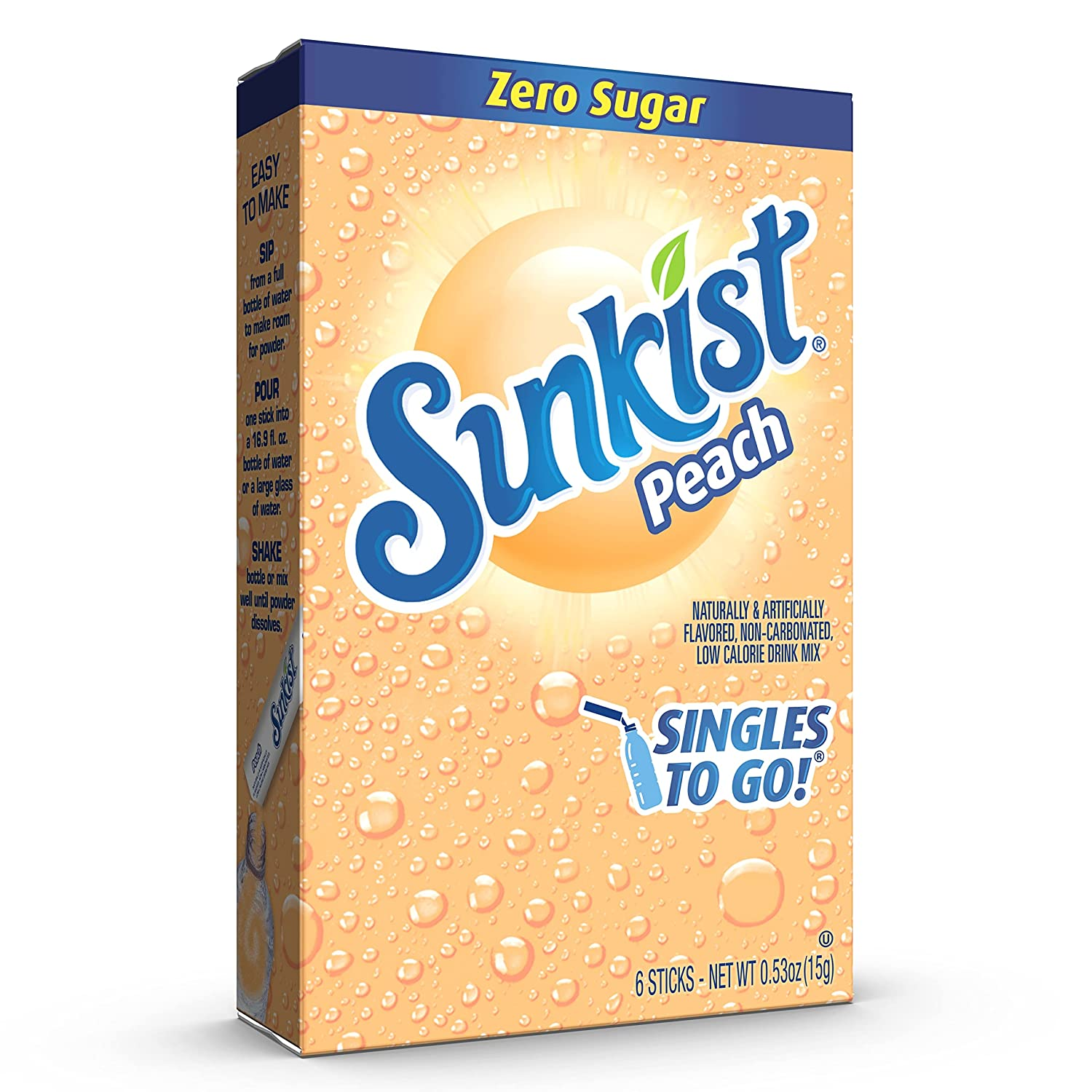 SINGLES to GO! Sunkist Soda Drink Mix in 12 Boxes with 6 Packets Each (Noncarbonated and Sugar Free), Peach,6 Count (Pack of 12) image number 2