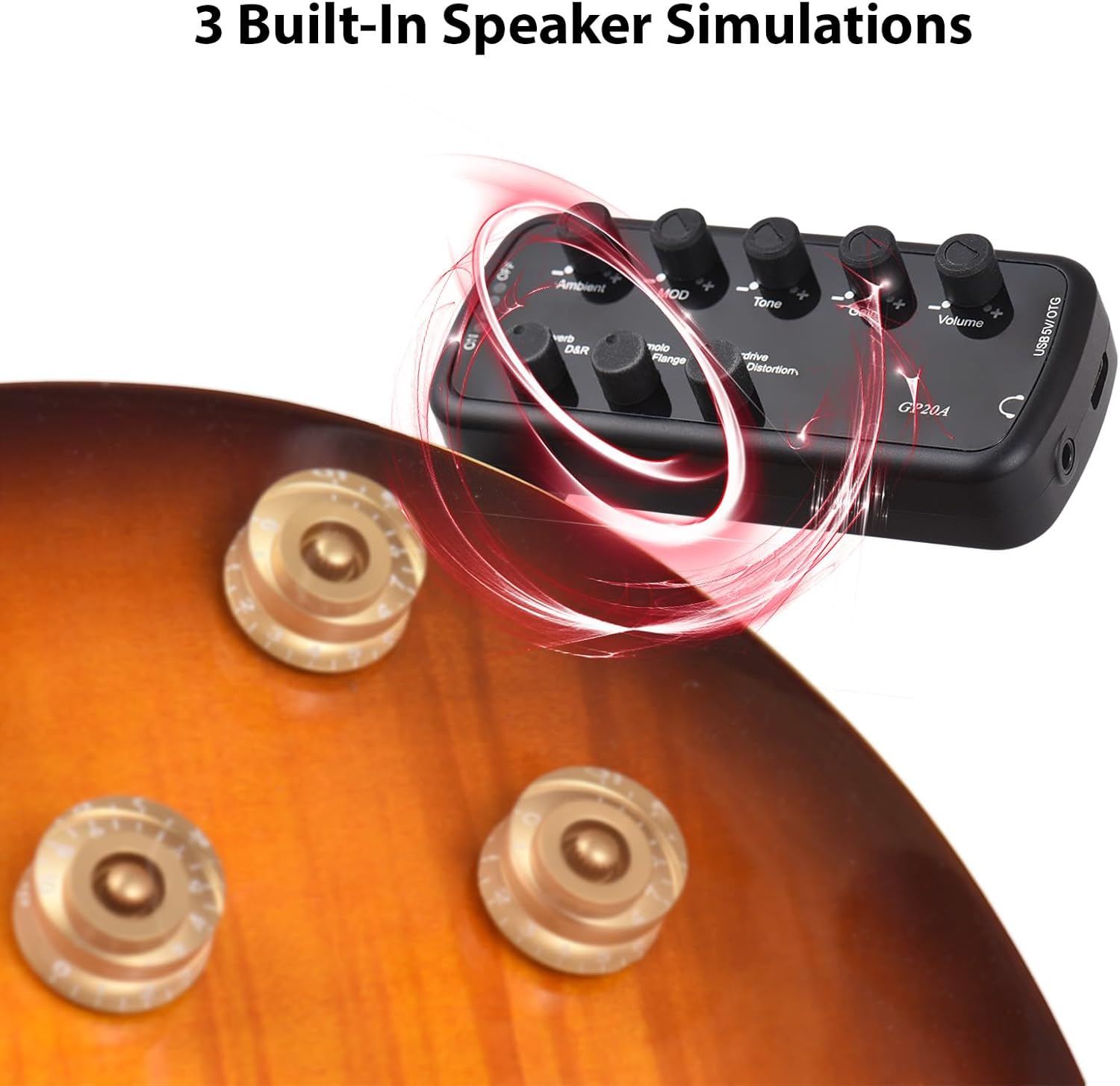 Xinyee Guitar Amplifier Mini Amp Portable Headphone Guitar Amplifier Plug and Play for Electric Guitar Musical Instrument 3 Built-In Speaker Simulations OTG Internal Recording image number 5