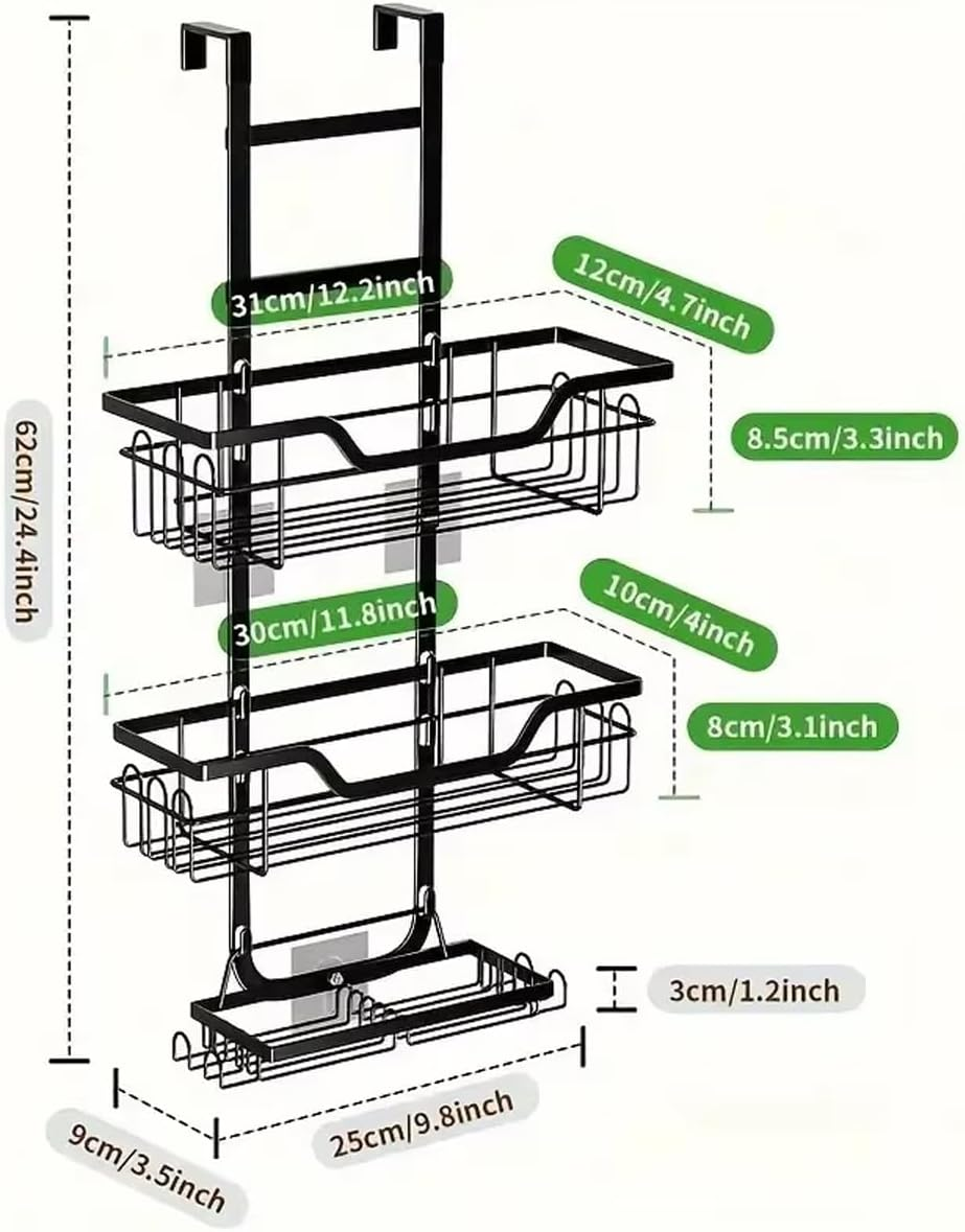 AIMALL 3-Tier Punch-Free Bathroom Storage Rack over Door Hanging Organiser Wall-Mounted Layered Shelf for Shower Room Toiletries and Accessories image number 1