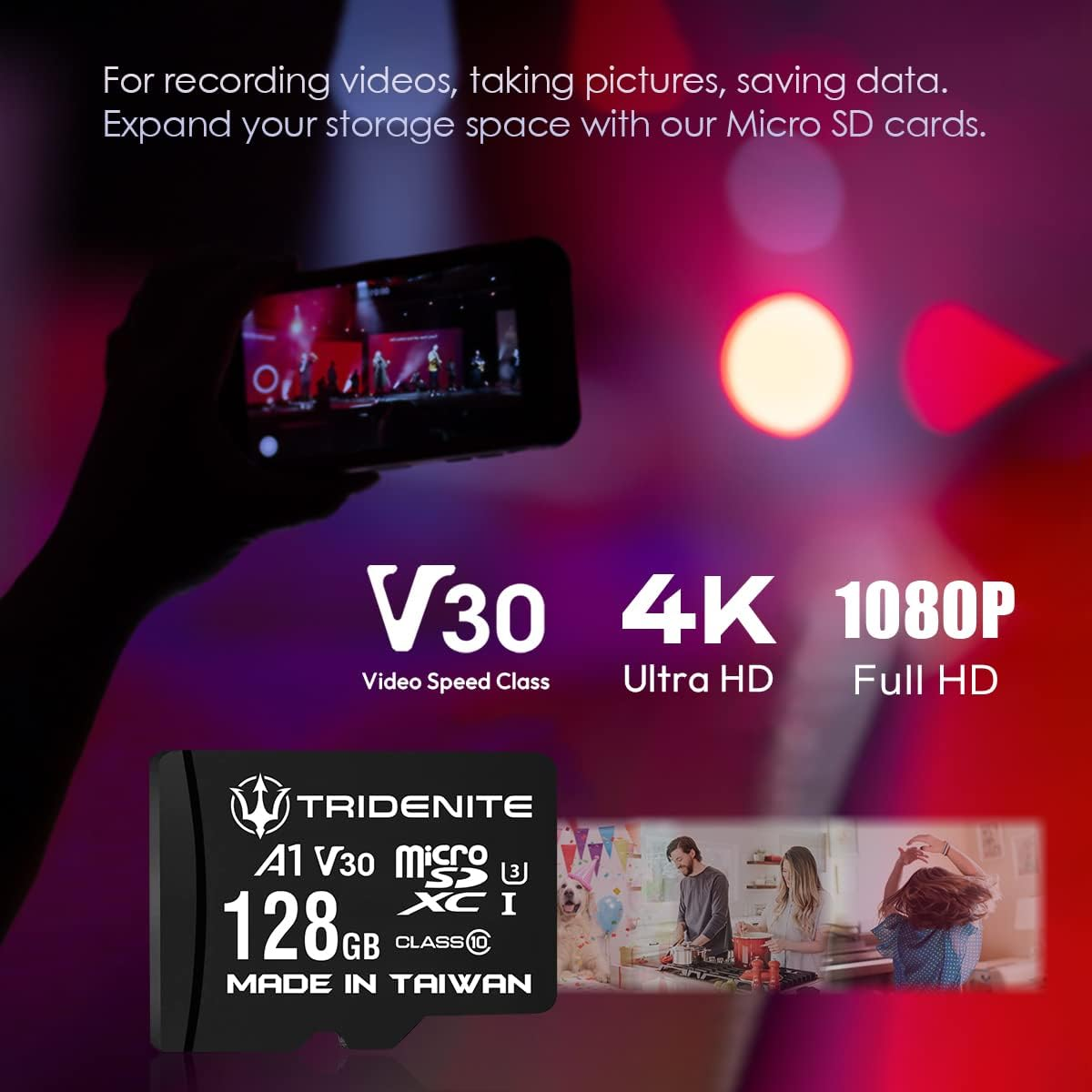 128GB Micro SD Card, Microsdxc Memory for Nintendo-Switch, Gopro, Drone, Smartphone, Tablet, 4K Ultra HD, A1 UHS-I U3 V30 C10, up to 95Mb/S Read, with SD Adapter image number 2