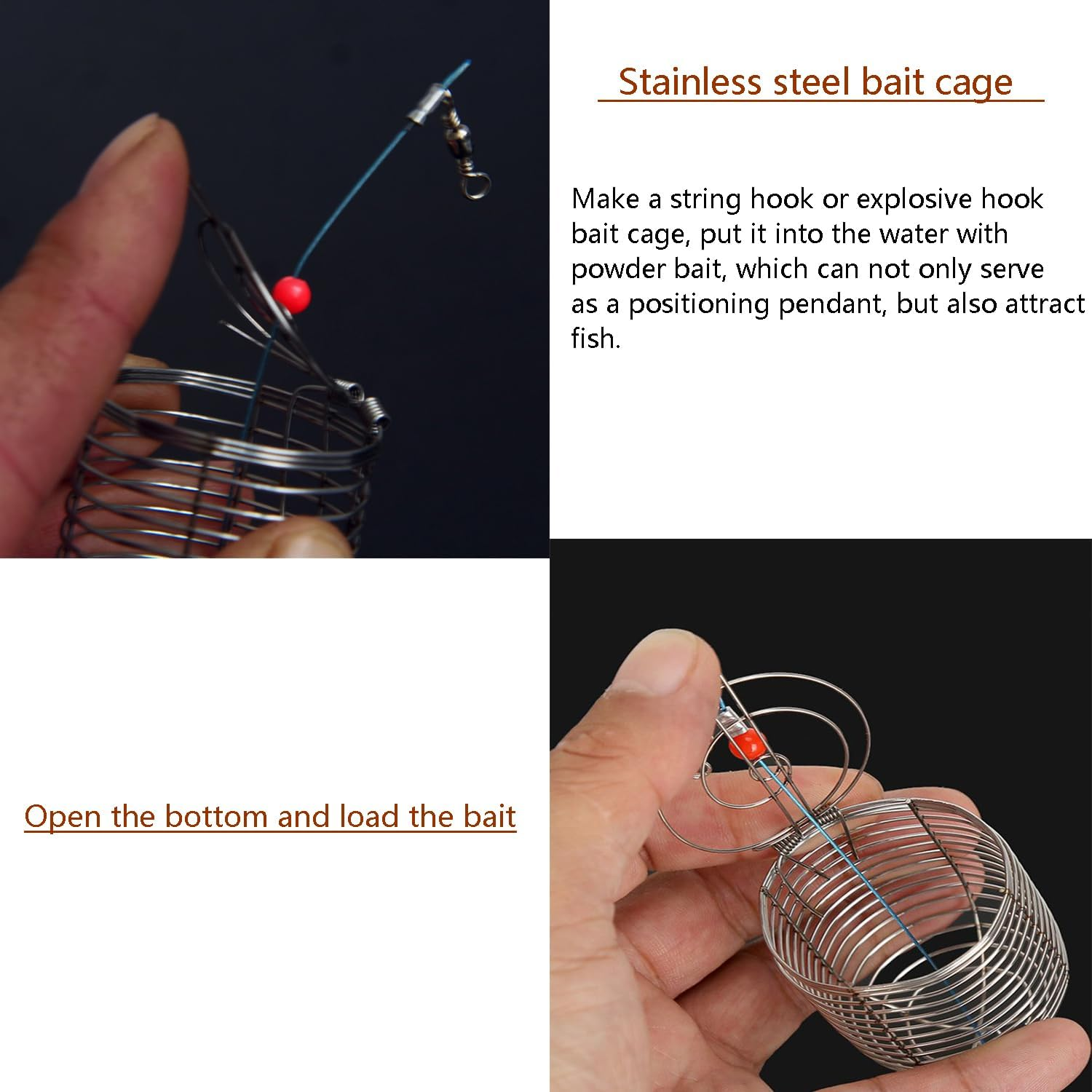 Taicols Fishing Bait Traps Cage,10 Pcs Stainless Steel Feeder Basket Lure Holder Tackle Metal Lures Hamper Crawfish Baskets Fish Carp Crab Accessories Hair Crayfish Spring Rod Coil Banks Chum Bag image number 6