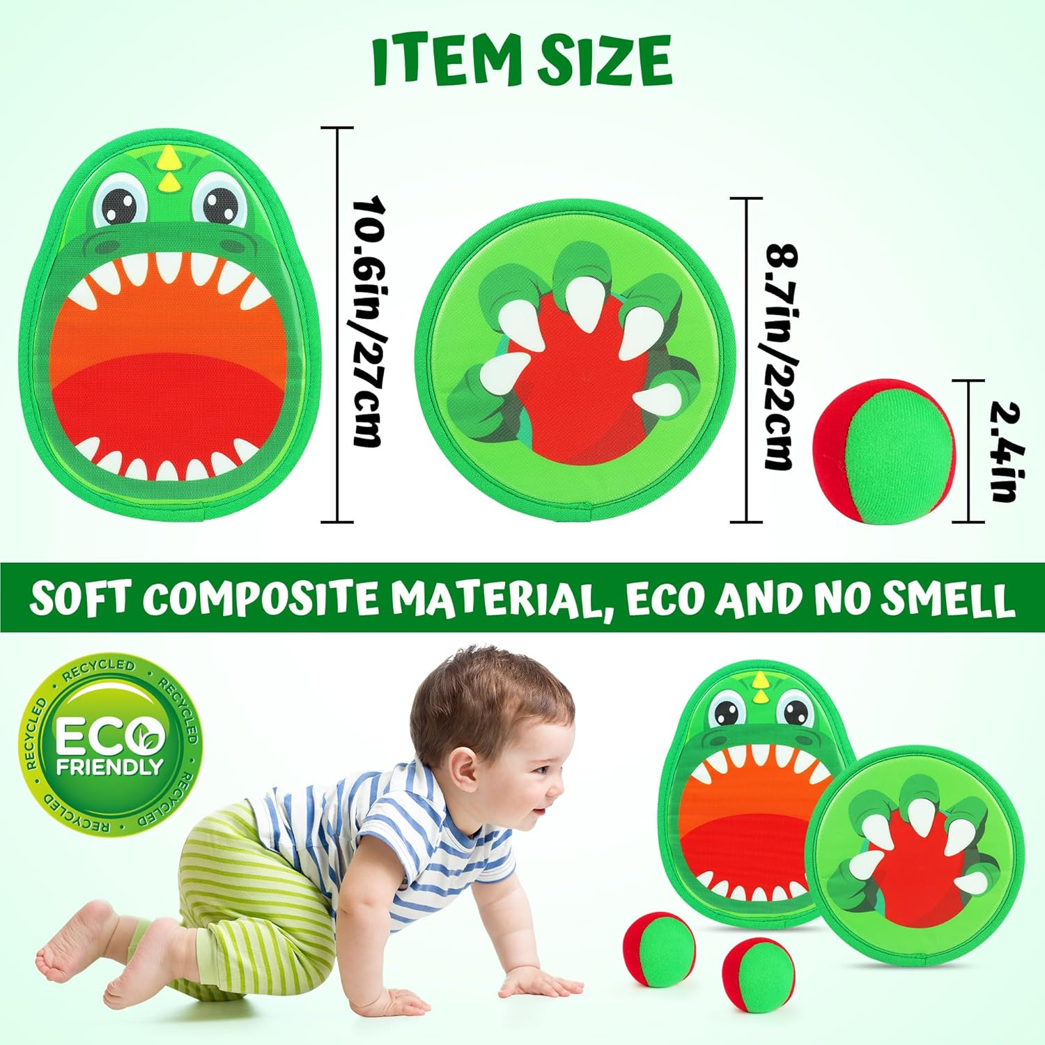 Dinosaur Toss and Catch Ball Set, Catch Game Toys, Outdoor Toys for Kids 3+ 4 5 6 7 8, Backyard Lawn Games Pool Beach Toys with 4 Rackets, 4 Balls, 1 Drawstring Bag image number 6