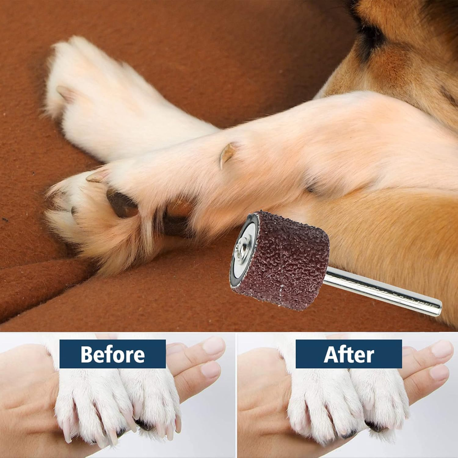 26 Pack Nail Grinder for Dogs Replacement Kit Sanding Drum Set Grit Sand Bands Shank Rotary Tool Kit Pet Nail Smoother Dog Claw Care (80#/120#) image number 1