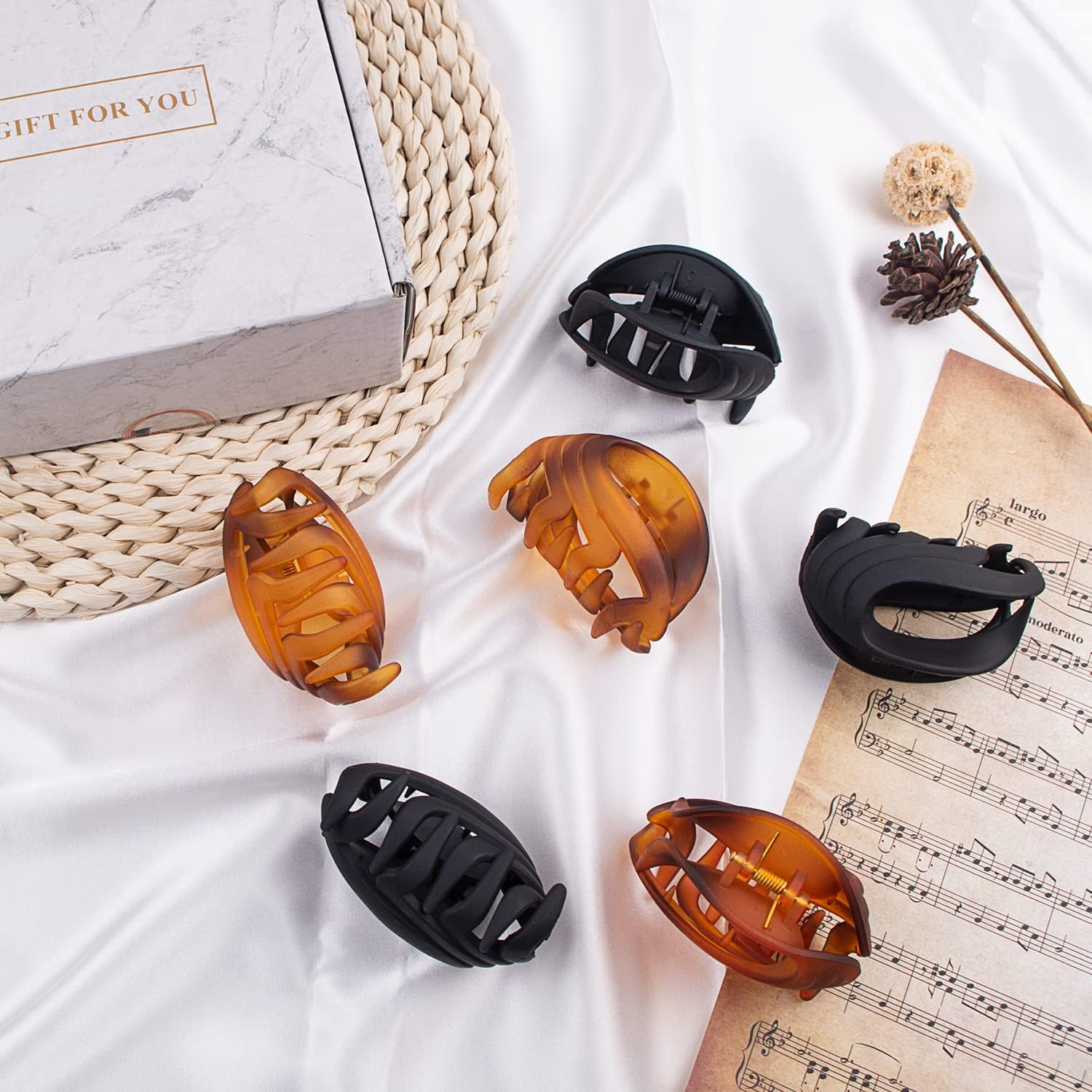 Claw Clips for Thin, Fine to Medium Hair - 2.6 Inch Strong Matte Flower Jaw Clips with Non-Slip Grip for Women, Girls & Kids, Gift Box Included (Black, Brown) - Multi Colors image number 4