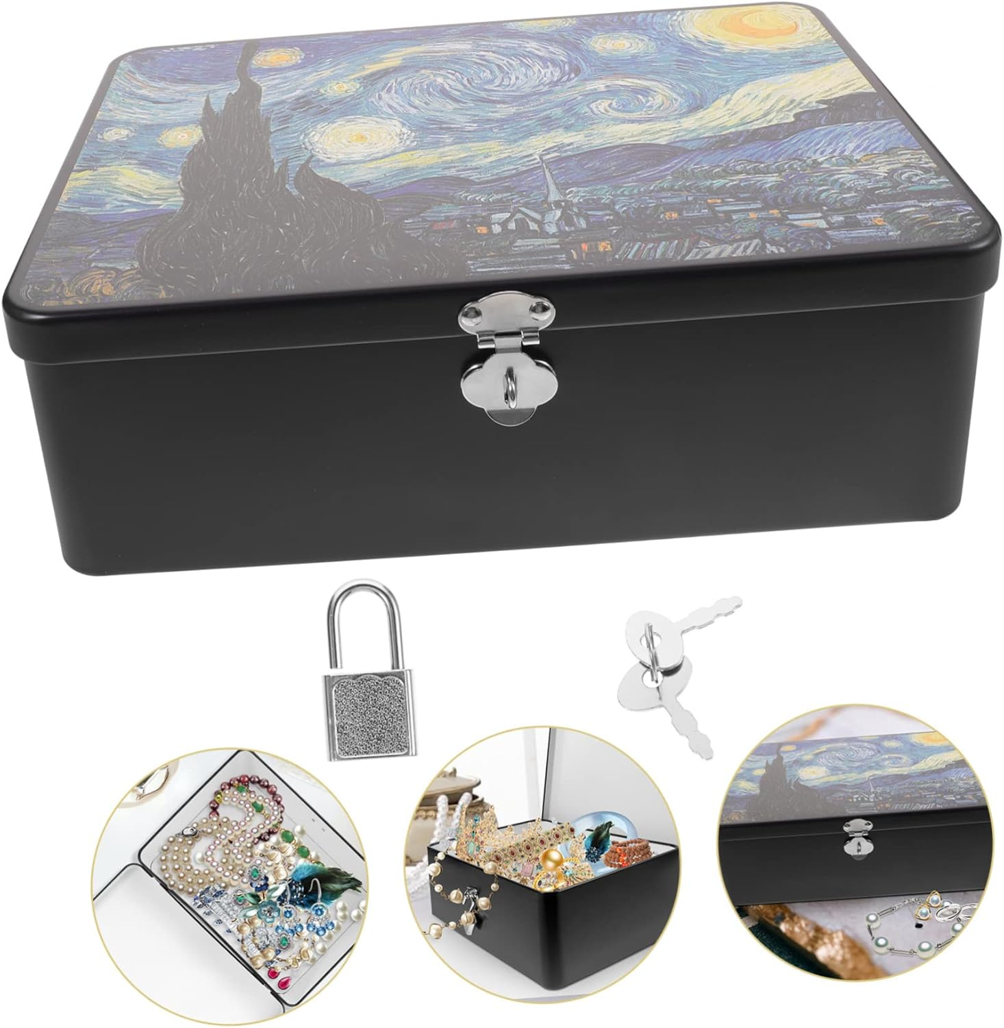 Vintage Tinplate Storage Box Lid Yale Decorative Onion Potato Storage Basket Personal Lock Tin Case for Jewelry Organizer image number 6