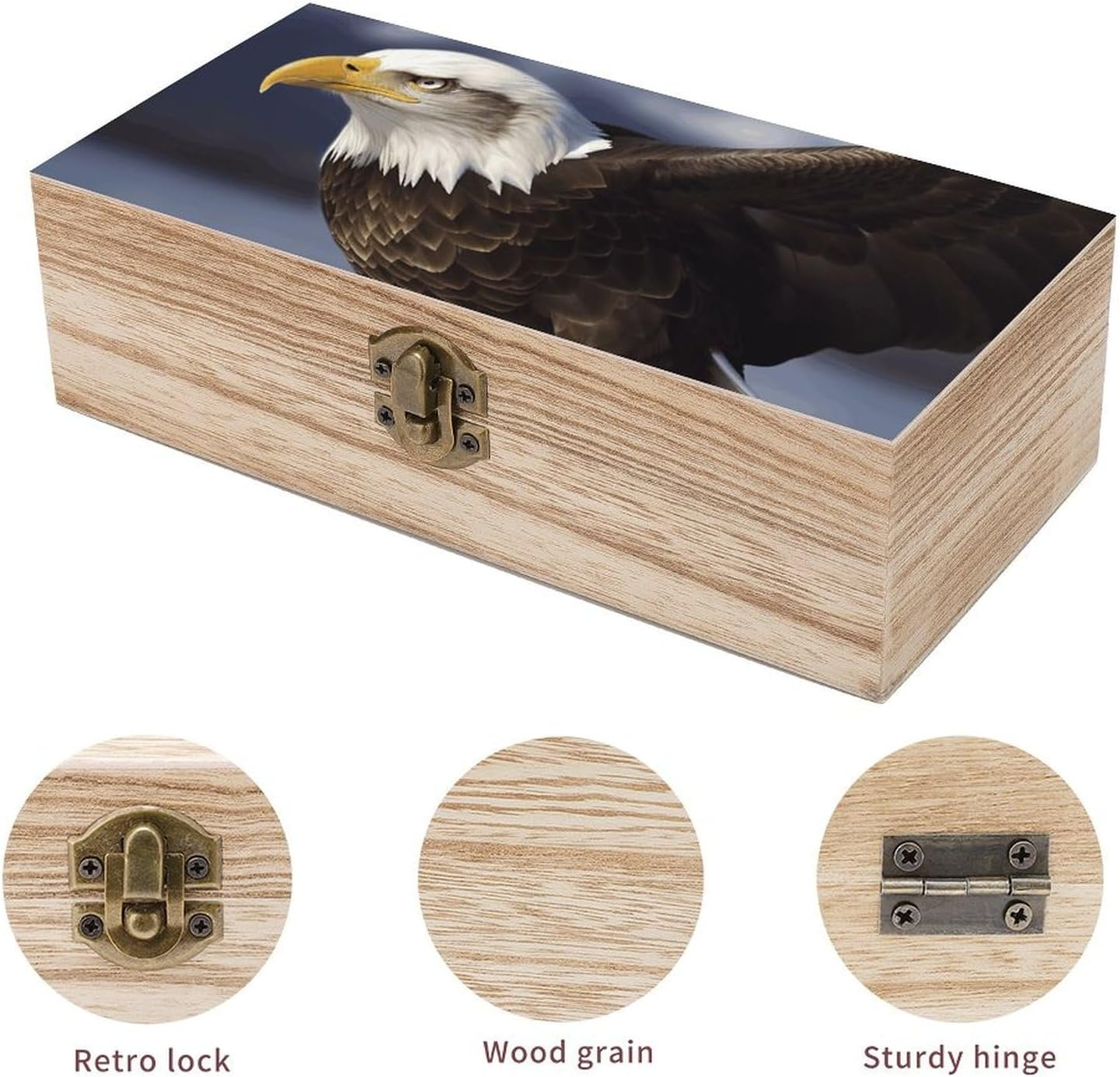 Bald Eagle Wooden Box Wood Wedding Keepsake Boxes with Lids Small Decorative Boxes Lightweight Wooden Memory Storage Box for Crafts Keepsakes Jewelry Photo Letter Storage image number 4