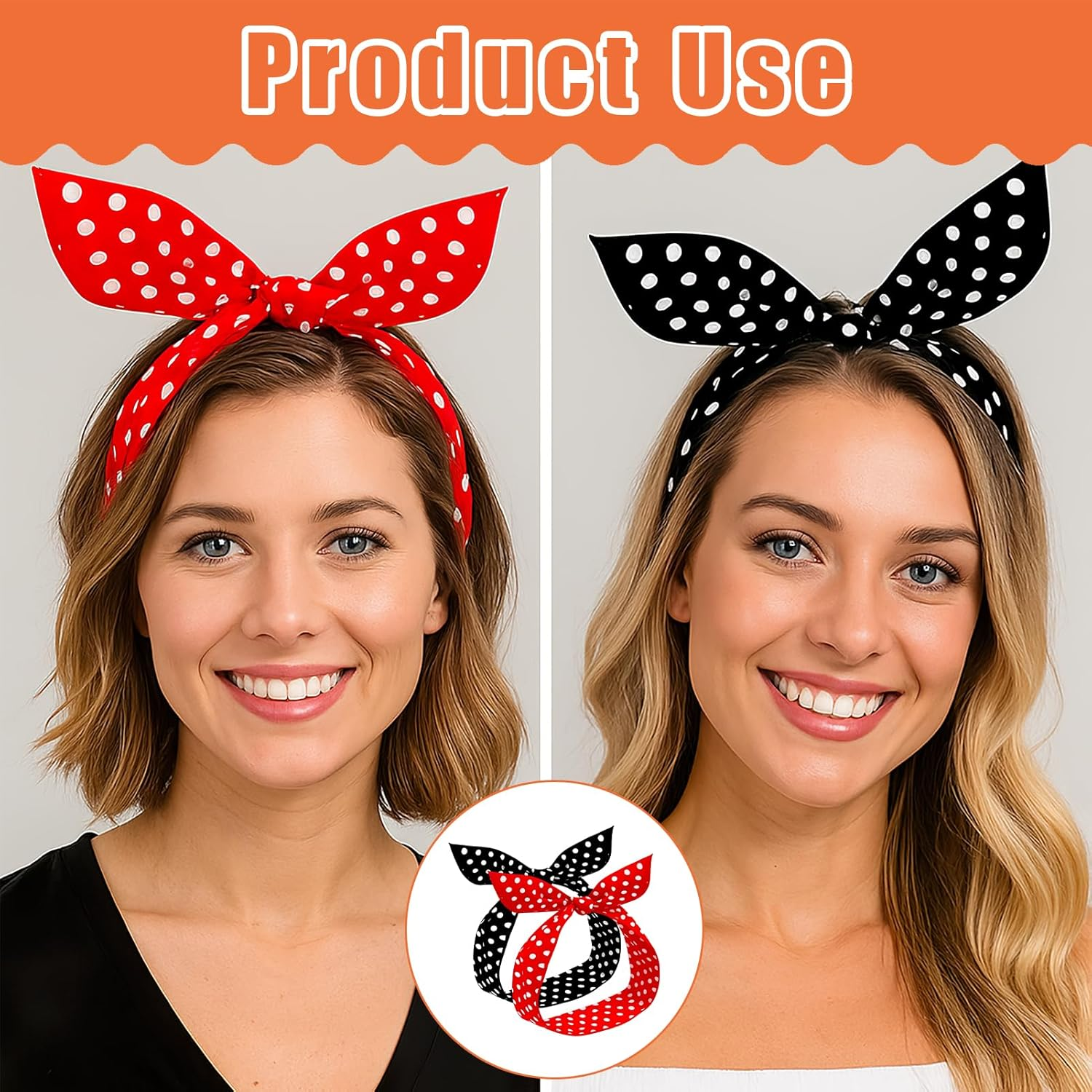 2 Pieces Rockabilly Accessories for Women - Polka Dots Headband, Hair Accessories & Earring Set - Retro Vintage Women'S Accessories - Rockabilly Hair Accessories for Parties, Parties & Everyday Use image number 2
