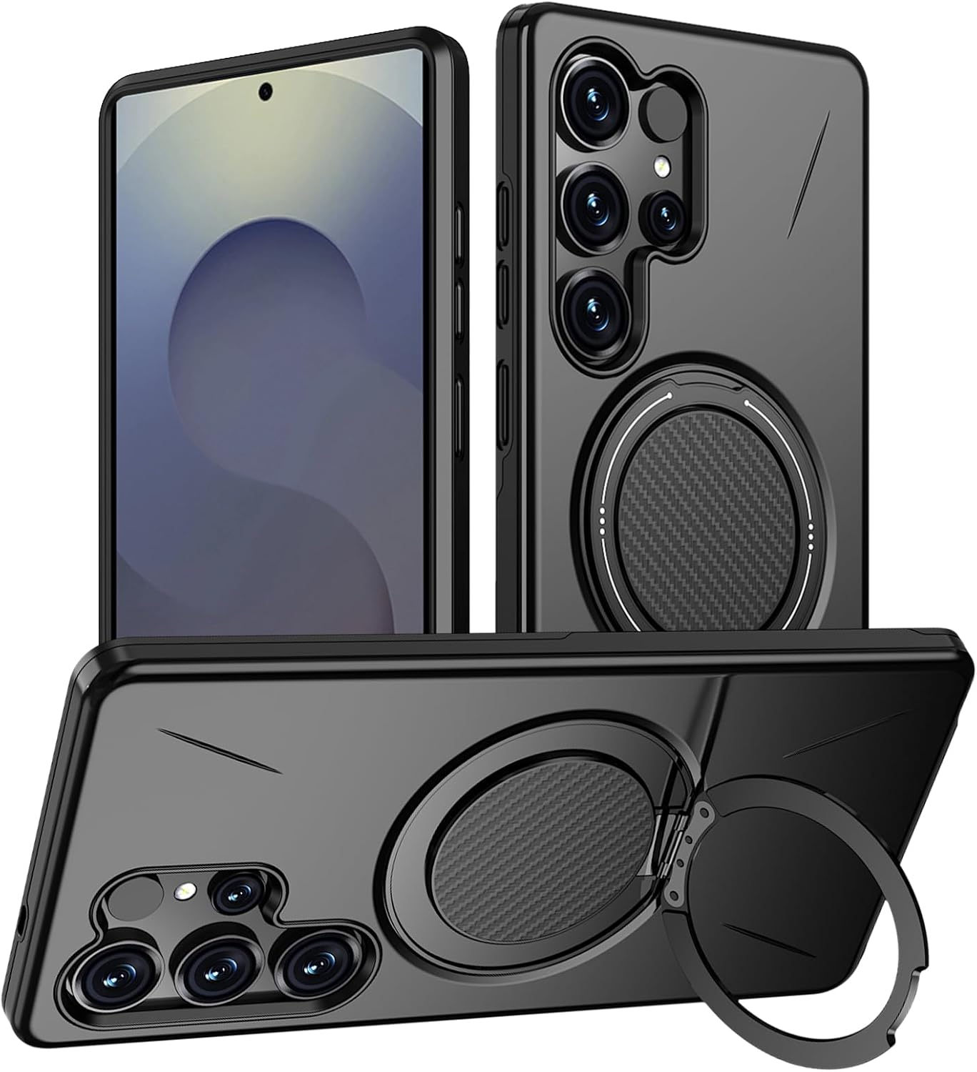 Vanki Case for Samsung Galaxy S25 Ultra Compatible with Mag-Safe Samsung S25 Ultra Mobile Phone Case Magnetic with 360 Degree Ring Stand S25U Protective Case Made of Flexible TPU and PC Double