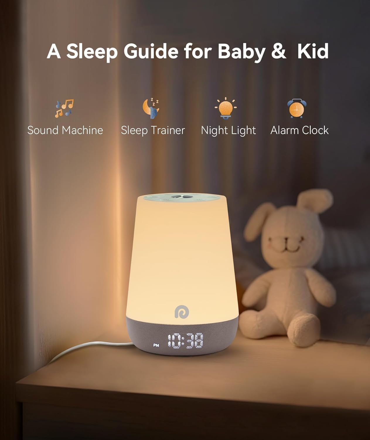 Dreamegg Baby Sound Machine - White Noise Machine & Sleep Trainer Clock for Kids, Sound Machine for Baby with Night Light, 34 Soothing Sounds, Smart Control, Routine Builder for Toddler Bedroom Gift