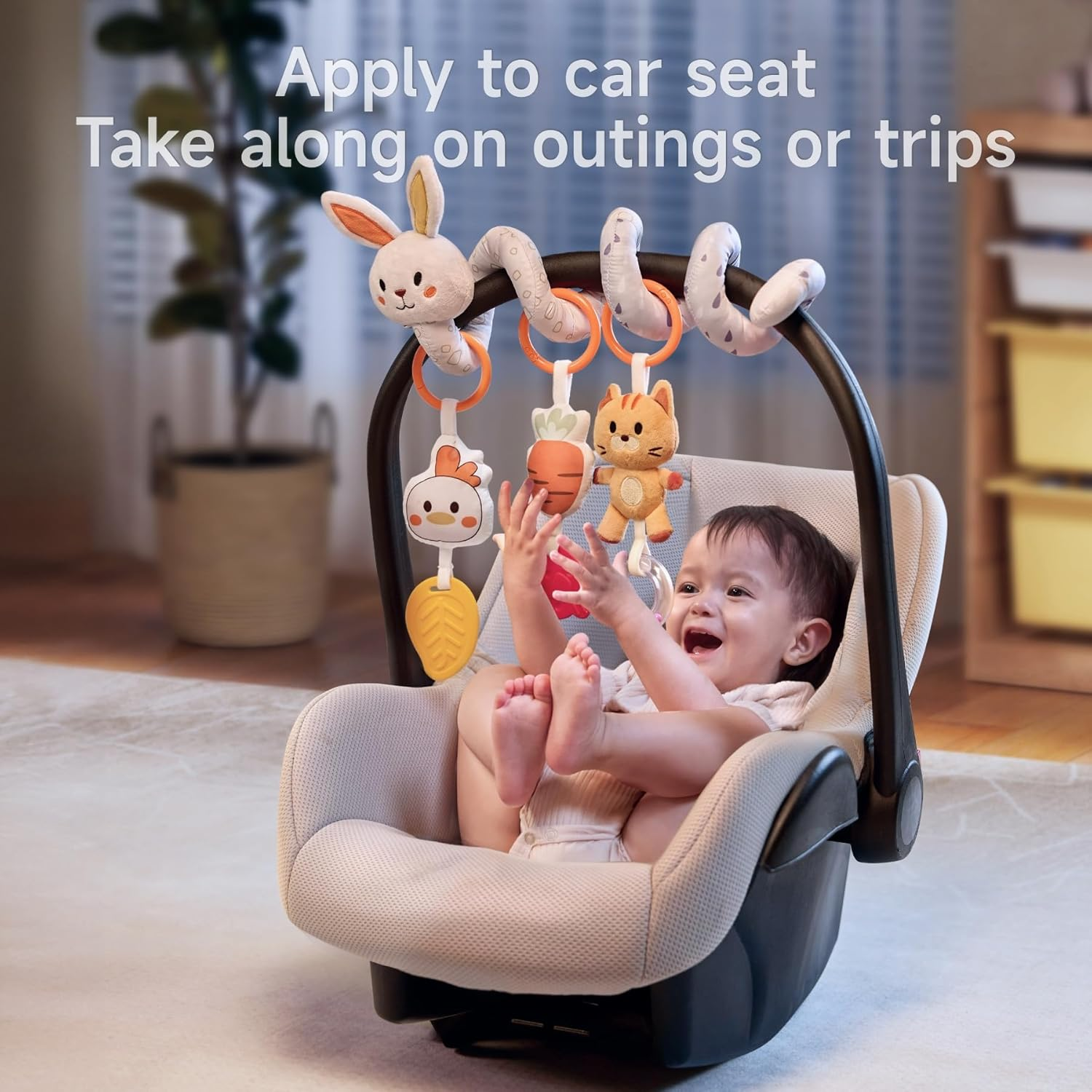 TUMAMA Baby Spiral Car Seat Toys Newborn Hanging Toys with Rattle for 0 3 6 9 12 Months Stuffed Animals Infant Stroller Toy image number 4