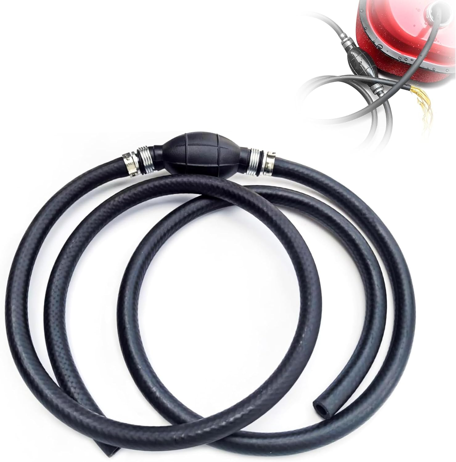 Universal 3/8 Inch Nylon Braided Fuel Line Assembly with Primer Bulb, 6FT Marine Outboard Boat Motor Hose, Steel Clamps for Rvs image number 4