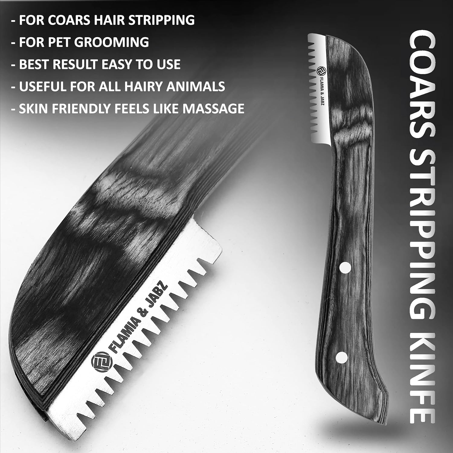 Professional Stripping Knife Kit (6 Pieces Set) for Dogs & Pets, Wooden Handle Grip with Stainless Steel Blade (Right Handed) (Black) image number 4
