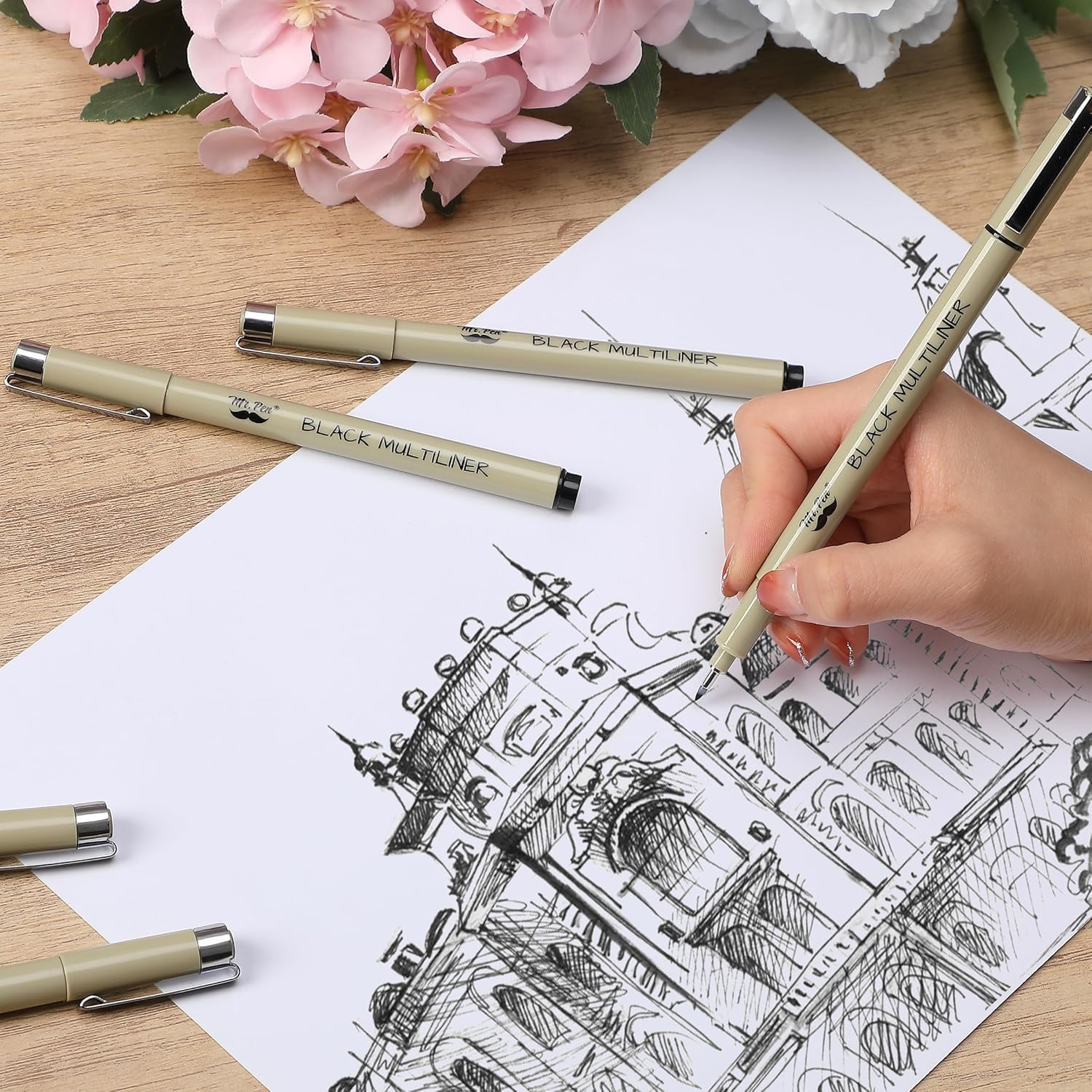 Micro Fineliner Drawing Art Pens: 6 Black Fine Line Waterproof Ink Set Artist Supplies Archival Inking Markers Pigment Liner Journaling Sketch Outline Manga Anime Sketching Watercolor Painting (6) image number 3