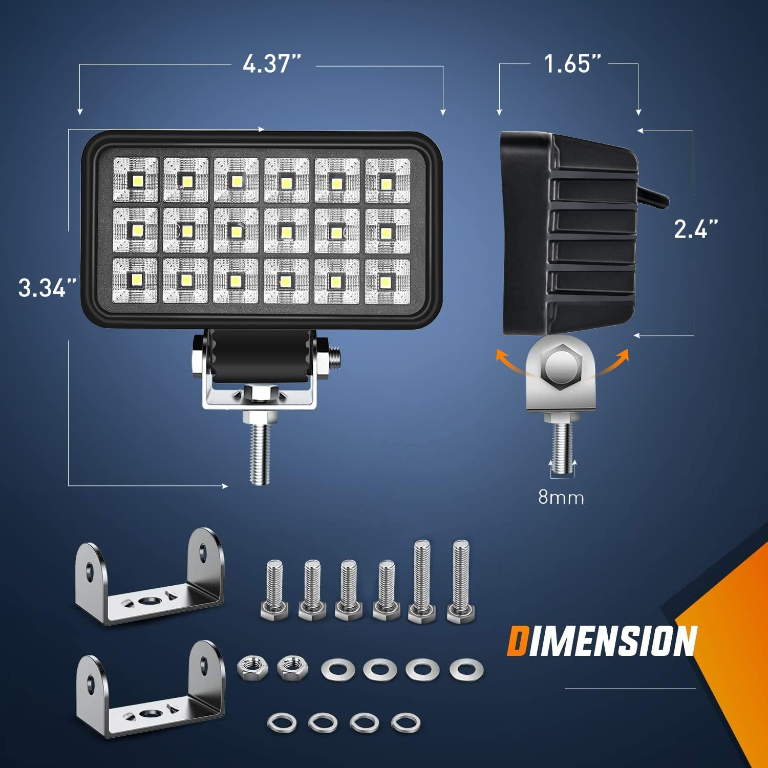 Nilight 4.4Inch Square Utility LED Work Light W/Integrated Toggle Switch, 2PCS 36W 150&deg; Flood Lamp for Offroad Heavy Equipment Vehicles Truck Tractor Golf Cart Boat ATV UTV, 2 Year Warranty image number 4