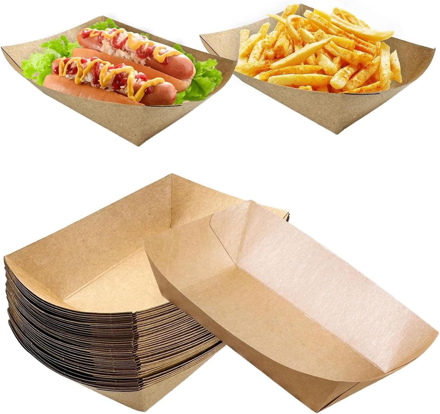 YANGWEN Pack of 50 Kraft Cardboard Bowls, Finger Food Boats, Paper Plates, Snack Bowls, Finger Food Bowl for Chips, Snacks, Macaroons and Other Foods image number 2