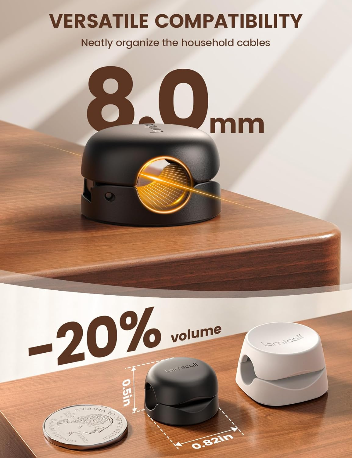 Lamicall 6Pack Cable Clips, Spring Cord Organzier Holder - Compact Desk Cable Management Clips, Nightstand Phone Charger Cord Holder, 8Mm Wider Slot Adhesive Wire Organizer, Car Desk Office Accessory image number 4