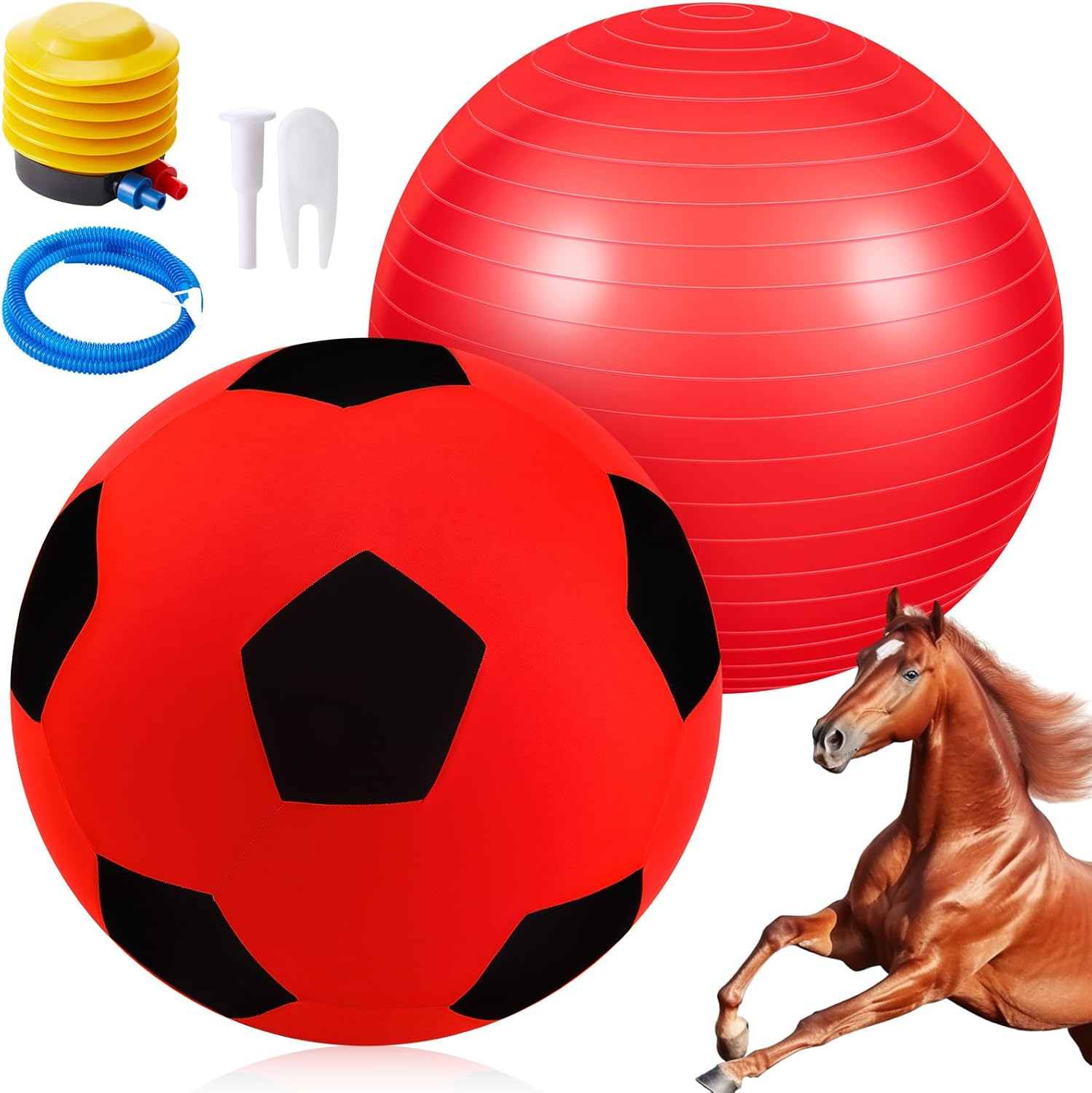 Vercanmonth Giant Herding Ball with Ball Cover anti Burst Ball Please Watch VCR for How to Inflation Horse Toys for Horses Stall Entertainment Play, Pump Included(Red Color,40 Inches)