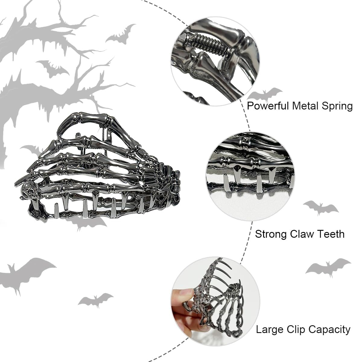 Pack of 3 Metal Hair Clips, Spider Hair Clips, Skull Claw Hair Clip, Non-Slip Claw Clip, Gothic Hair Clips, for Women, Girls, Halloween Hair Styling Accessories (B) image number 1