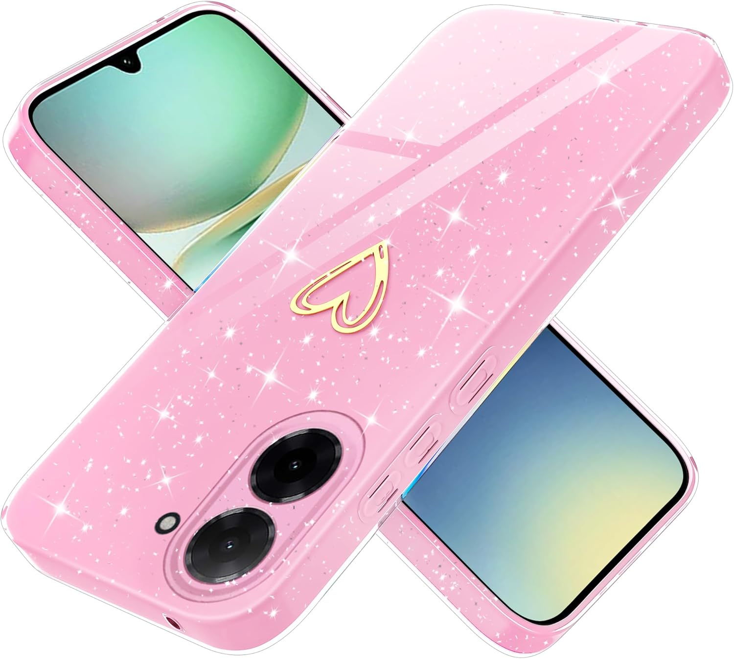Yichxu Mobile Phone Case for Xiaomi Redmi 15 4G/5G Case Glitter Heart Love Silicone TPU Shockproof Protective Bumper Case Cover Shiny Ultra Thin Scratch-Resistant Protective Case for Redmi 15, Pink