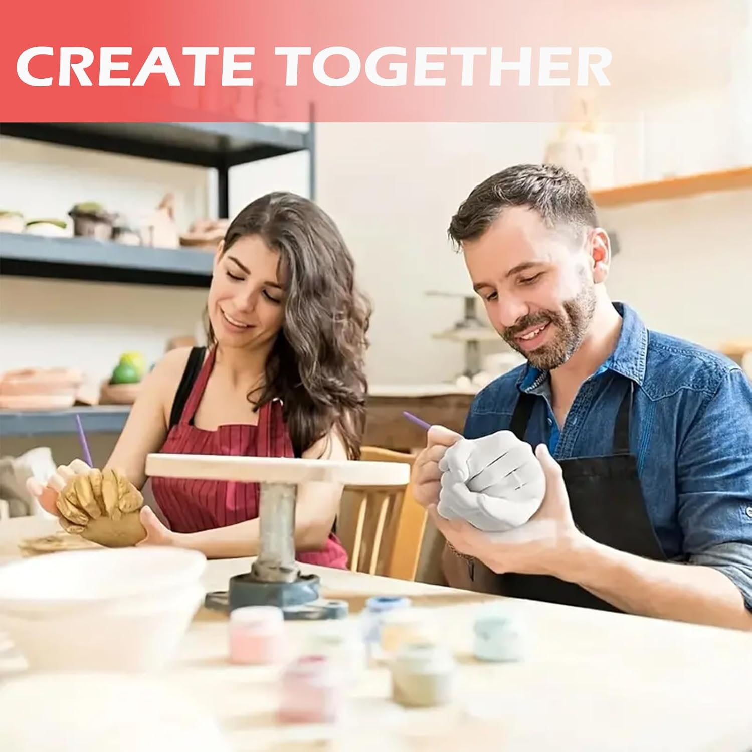 Plaster Hand Casting Kit for Couples, Hand Mold Keepsake Kit - Parent-Child Set, Couples Gifts for Anniversary, Mothers Day, Valentines Day, Christmas, Wedding Engagement image number 5