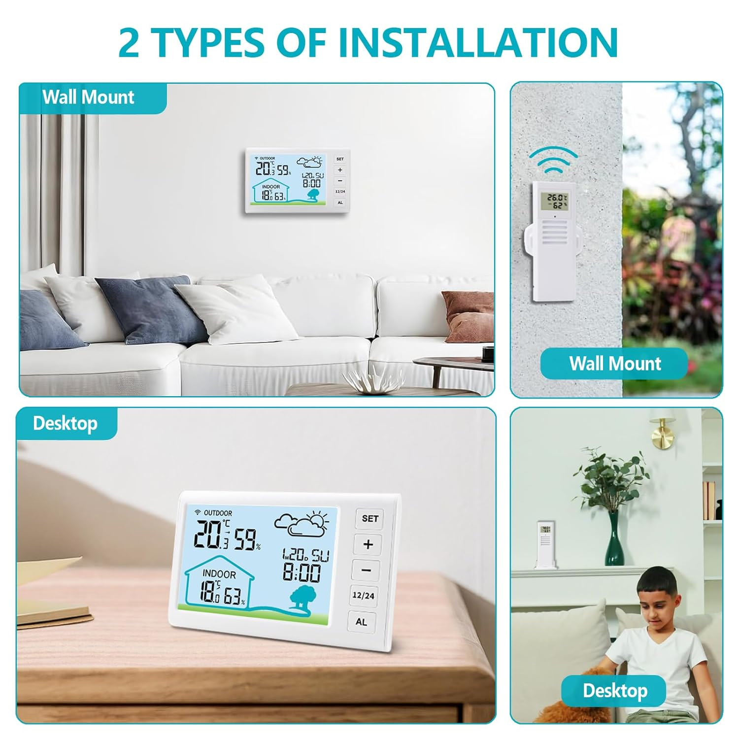 Timloon Wireless Weather Stations Indoor Outdoor Temperature Humidity Monitor with 30M-100M Range Remote Sensor, Weather Forecast, Time, Calendar, Alarm, Backlight for Home, School, Greenhouse image number 4