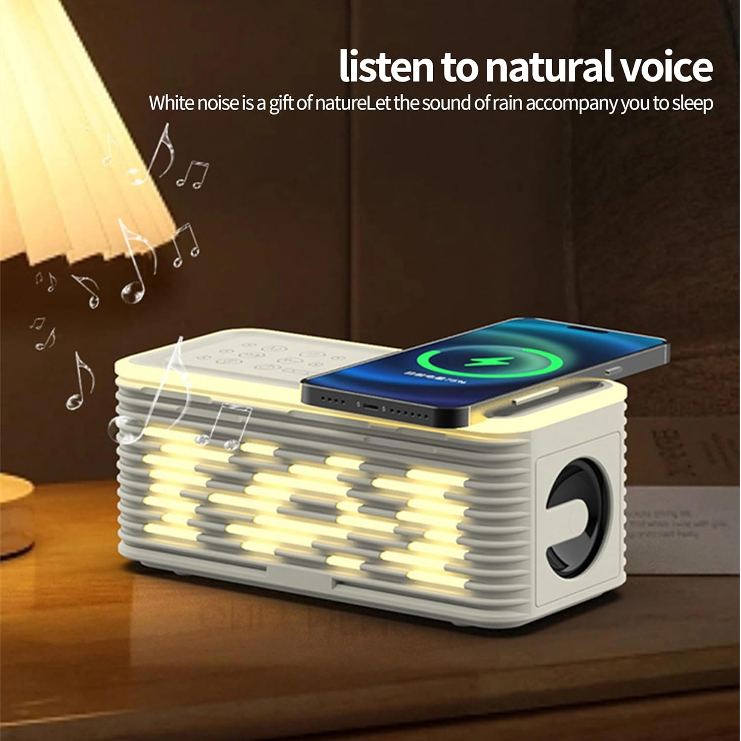 Wireless Charging Bluetooth Speaker, Stereo Surround Sound, 12 Hours of Playback, 24 Sleep Sound Effects, 5 Mood Lights, Support AUX, TF Card Input, Suitable for Boys, Girls, Family Holiday Gifts image number 4