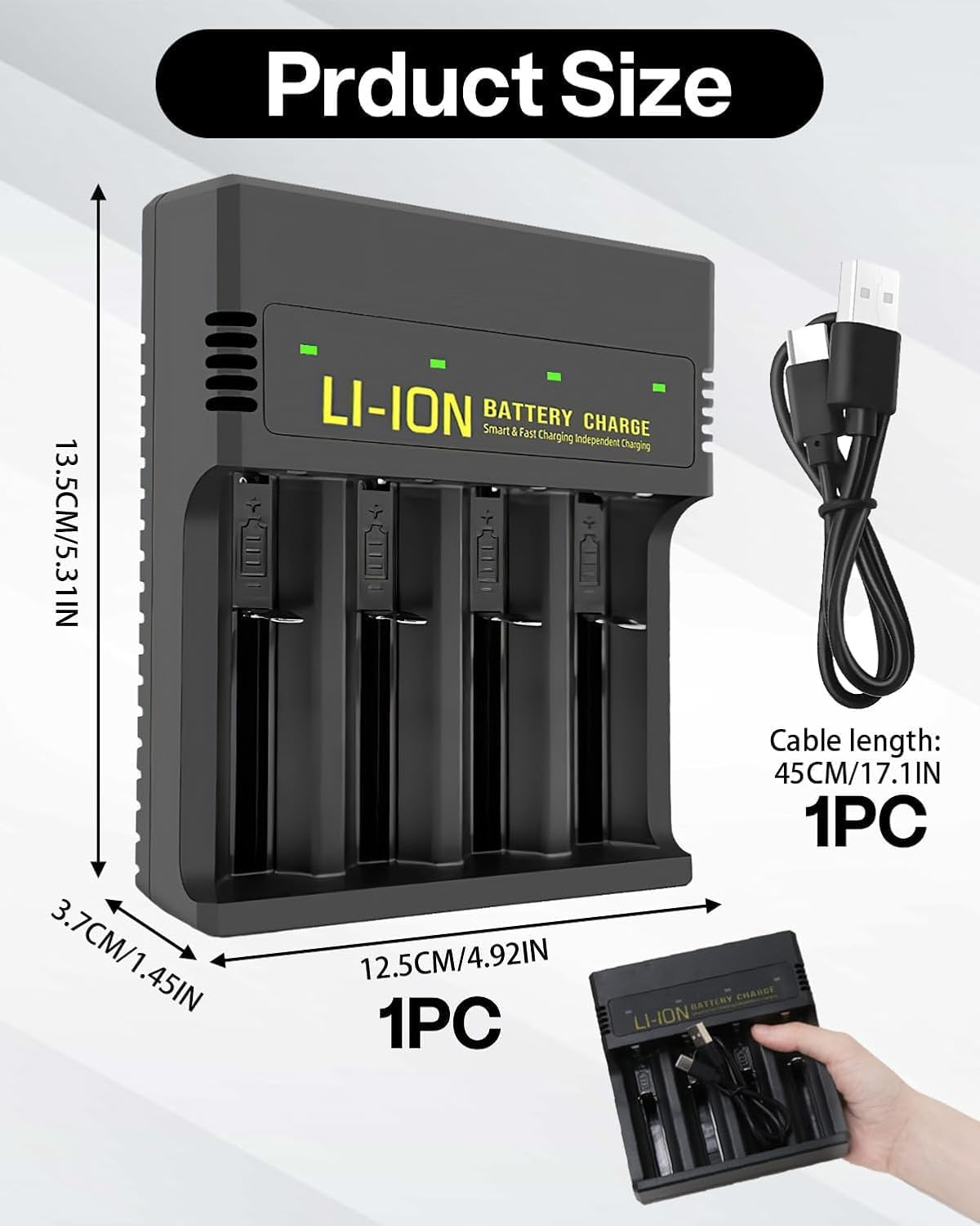 Rechargeable Battery Charger with 4 Slots Ni-Mh for AA AAA Rechargeable Batteries 3.7V Individually Charger USB and Type C Input Intelligent LCD Light for 18650 18500 21700 26650 14500 16340 Batteries image number 3