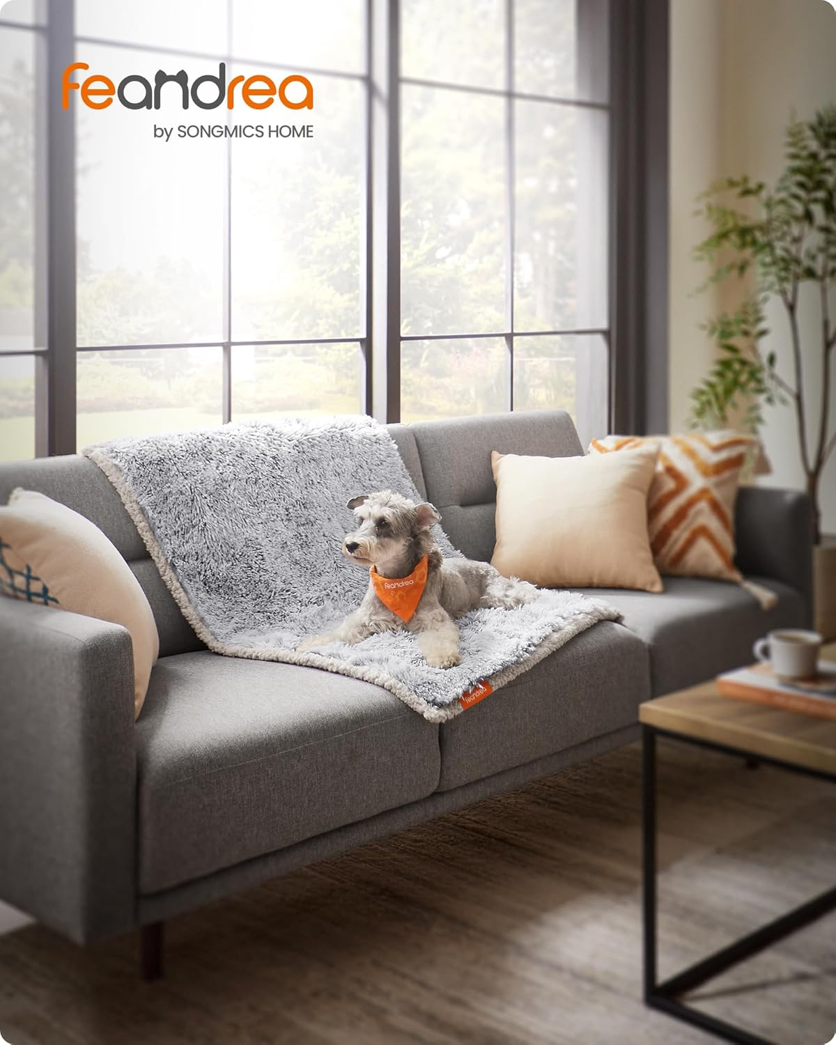 Feandrea Dog Blanket, Waterproof Blanket, Long Plush for Miniature Dogs, Small Dogs, Cats, 102 X 73 Cm, M, Sherpa Fabric, Reversible Dog Sofa Protective Blanket, Ombre Grey PPB004G01 image number 3