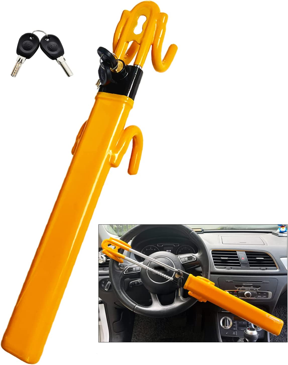 Steering Wheel Lock Anti-Theft Heavy Duty Secure Car Device, Adjustable Length Clamp Double Hook Locks, Universal Fit for Cars, Trucks, Vans and Suvs image number 2