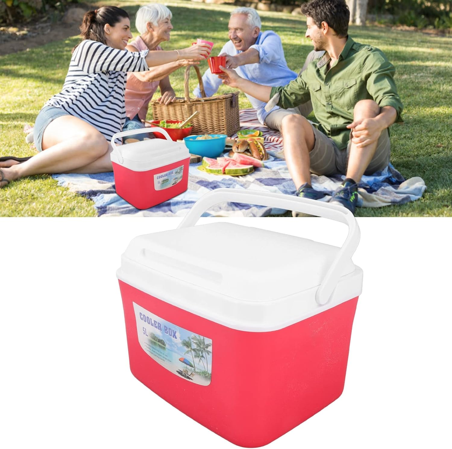 Portable Cooler, 5L Insulated Ice Box Warmer Cooler with Handle, 5 Ice Bags Long Lasting Outdoor Cooler Lunch Cooler for Camping, Picnic, Beach, Work, Trip, Fishing, BBQ, Car image number 2