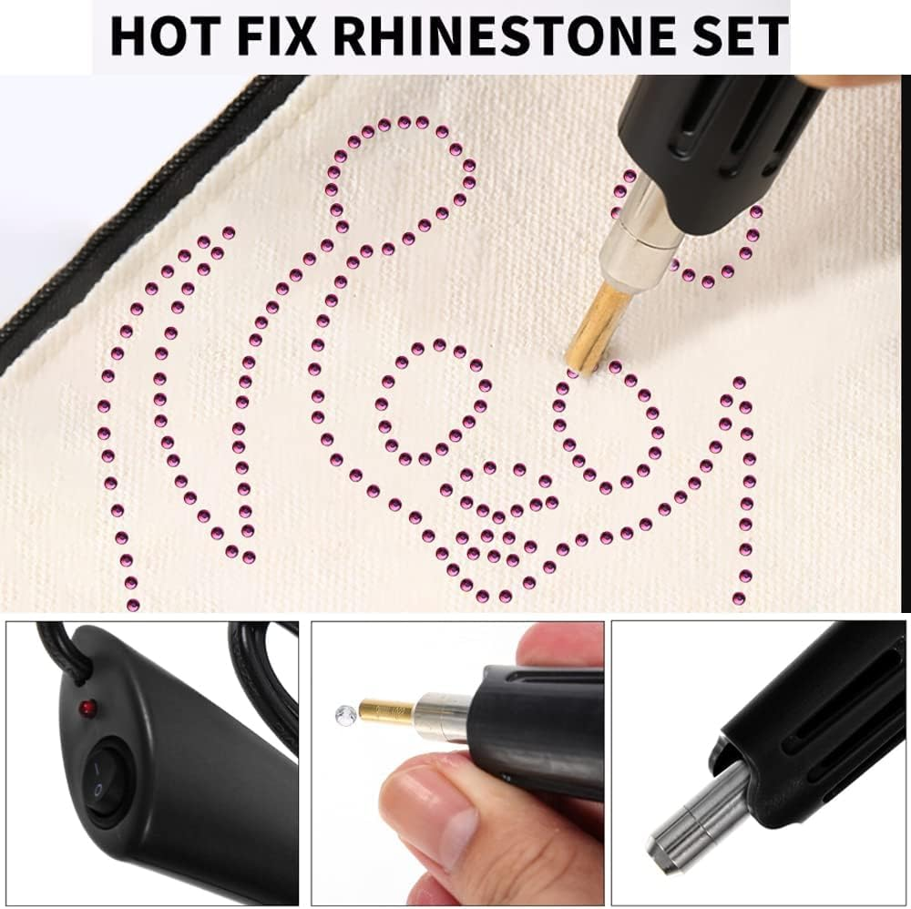 Rileryeol Hotfix Rhinestone Applicator Tool, 7-In-1 Hot Fixed Applicator Rhinestones Kit Include AB Crystal Rhinestones, 7 Tips, 2 Pencils, Tweezers and Support Stand image number 1