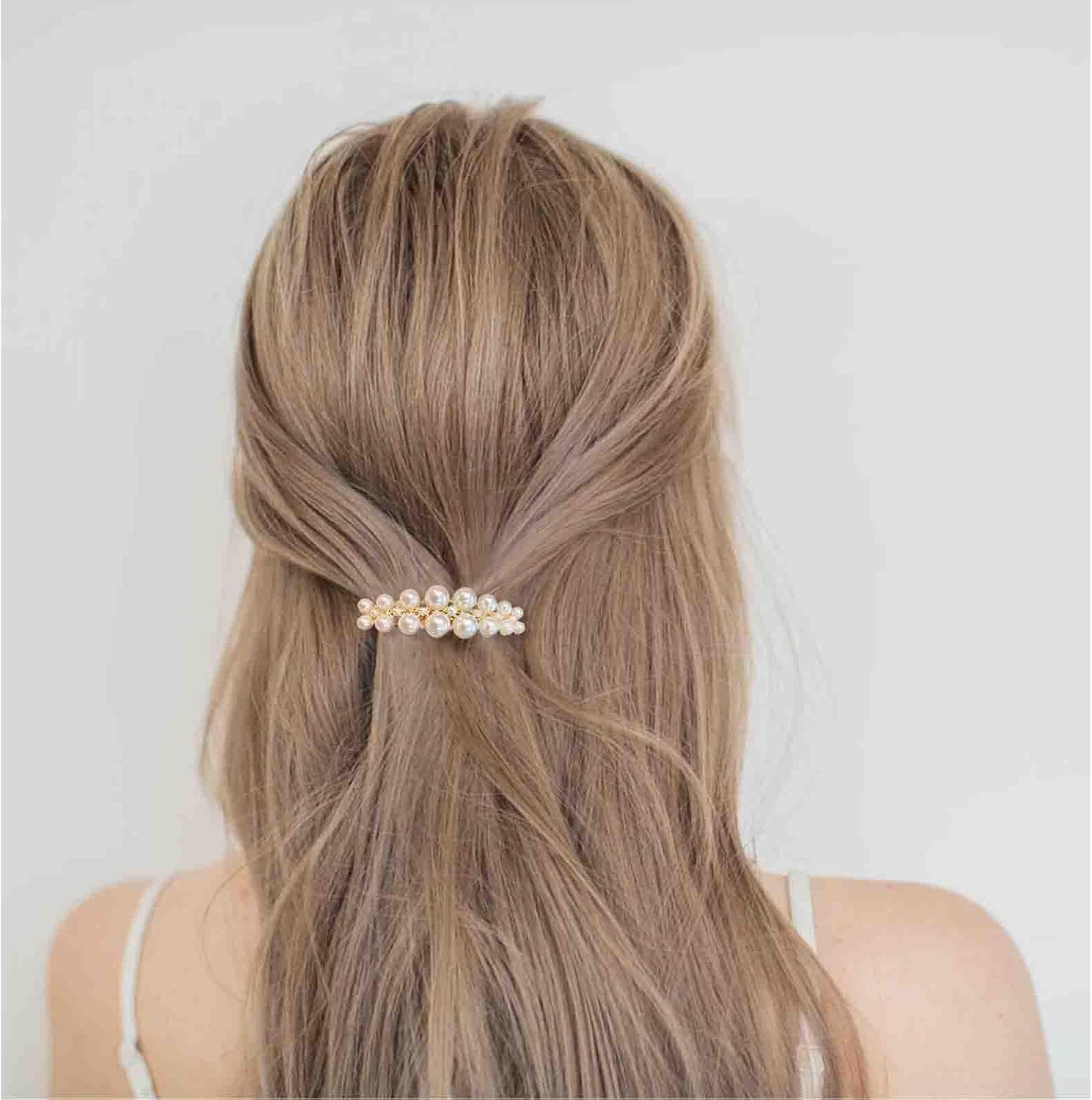 Enautoabs Vintage Pearl Hair Clip Barrette Pearl French Hair Clip Gold Pearl Hair Clip Pearl Wedding Hair Pin Clip Imitation Pearl Ponytail Clip Decorative Hair Accessories