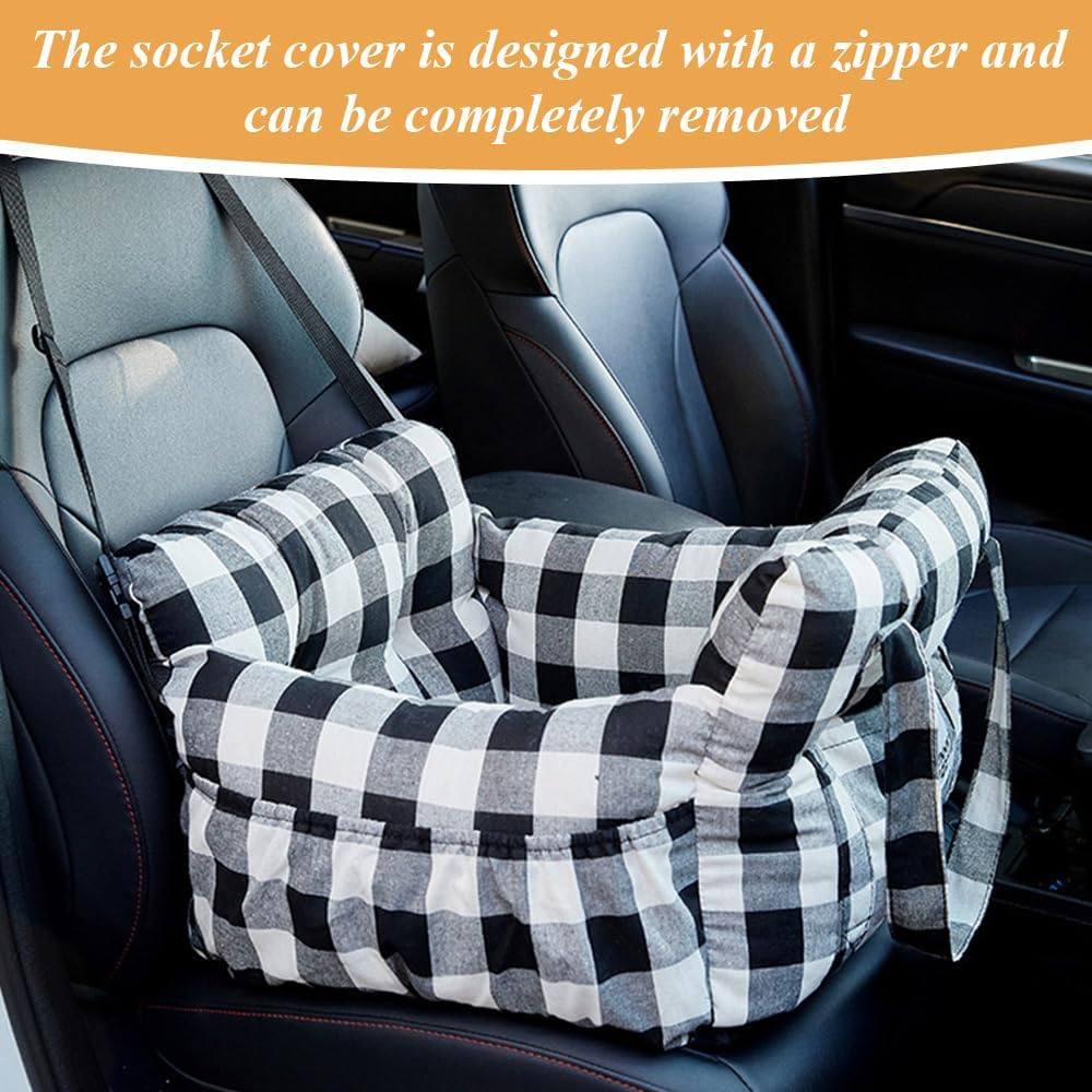 Pet Car Seat,Dog Car Travel Carrier,Dog Booster Seat,Car Booster Seat,Pets Portable Travel Bed,For Small Dogs,Pet Bed to Portable Travel,Outdoor,Travel Accessories (Black and White) image number 3