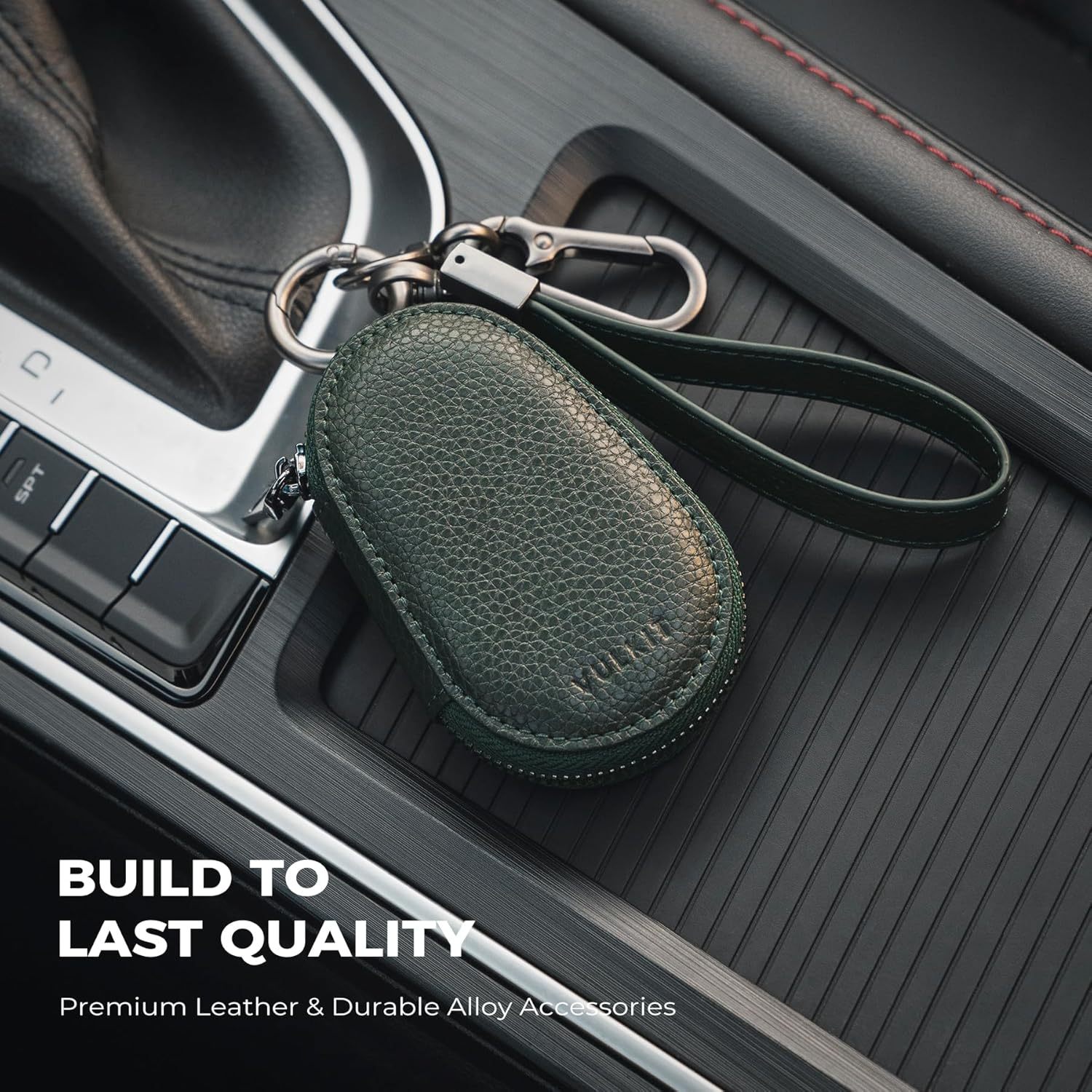 VULKIT Leather Car Key Case Universal Fitted for Car Keys with Lanyard Belt Loop Key Holder Wristlet Keychain for Men and Women image number 1