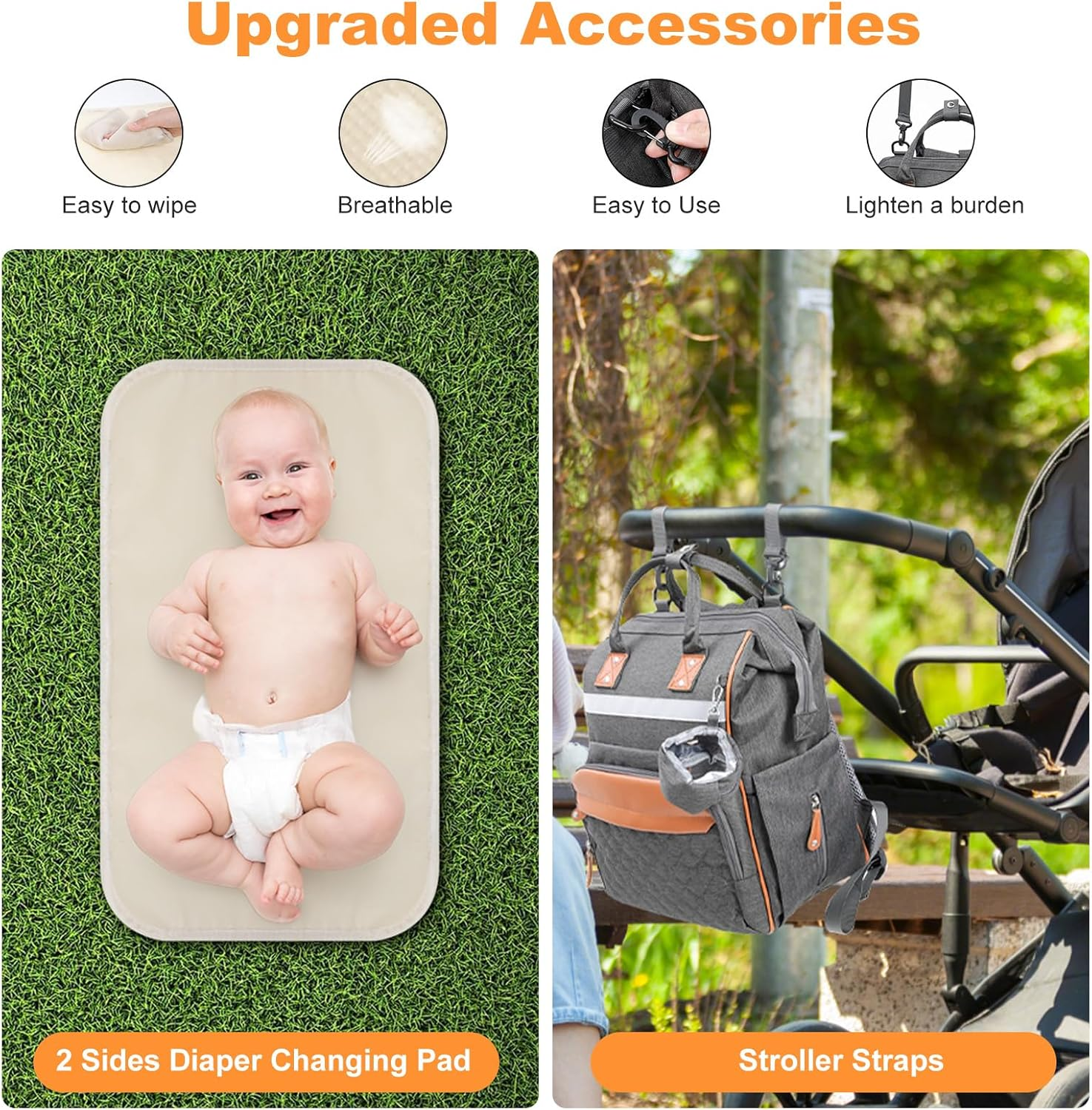 Romon Changing Bag, Baby Changing Backpack, Casual Backpack, Changing Bags, Large Changing Backpacks, Mommy Bag, Nappy Bag with Multifunctional Baby Bags/Mobile Changing Mat/Pram Straps for Mum Dad