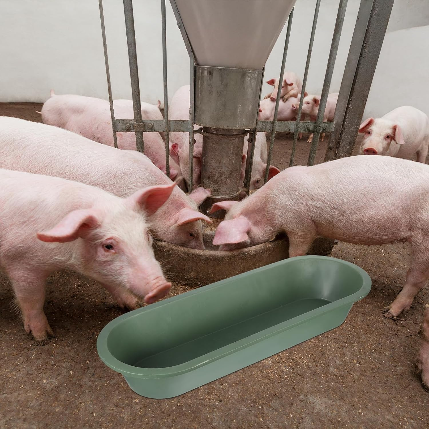 Milisten Feeding Trough: Heavy-Duty Oval Livestock Feed and Water Container - Thickened Plastic Feeder for Pigs, Goats, Sheep, Cows, Chickens, Ducks, Olive Green image number 5